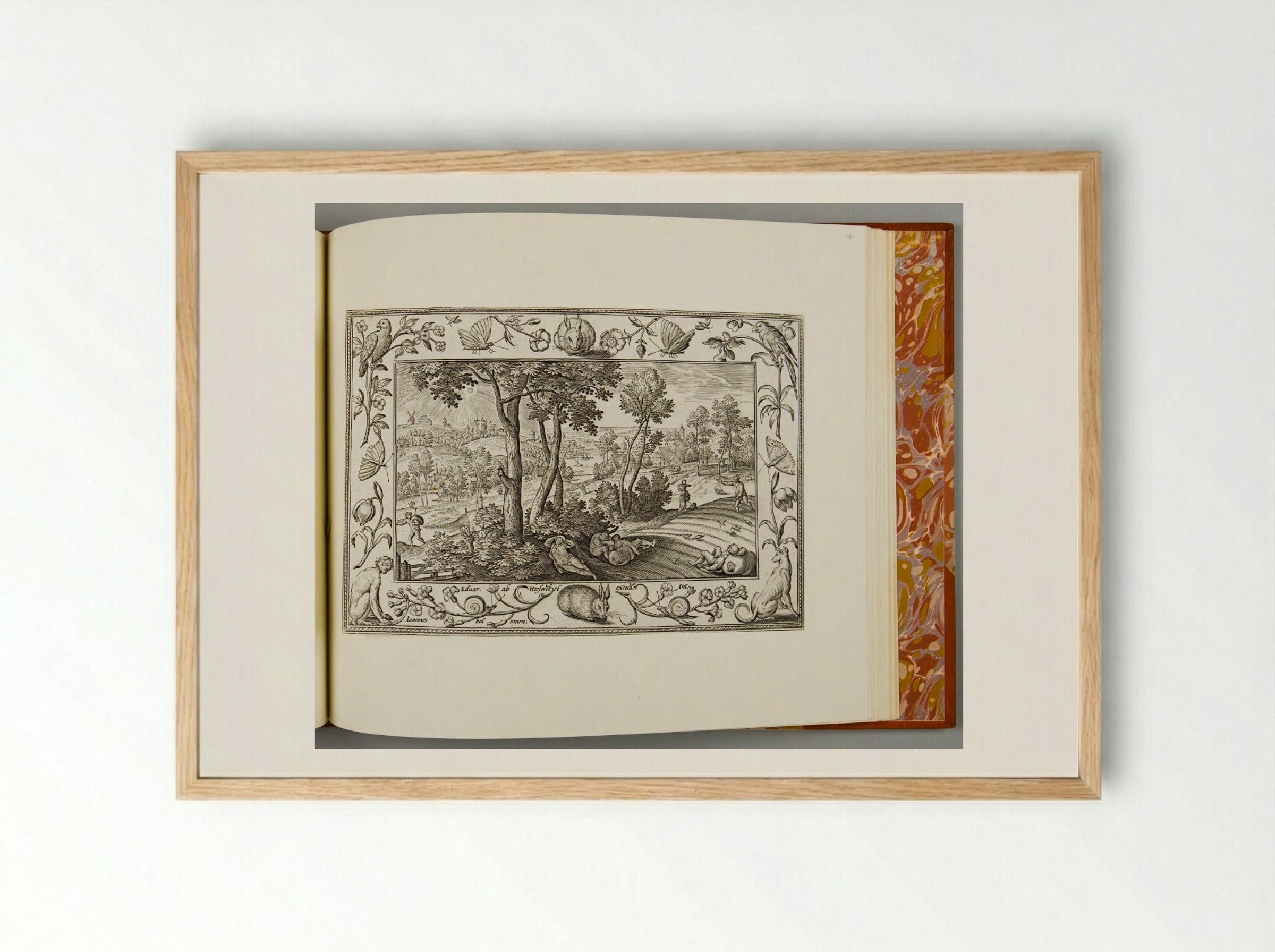 The Devil Sowing the Tares, with Rabbit, Monkey, Greyhound, and Parrot - Adriaen Collaert - Framed Print Wood