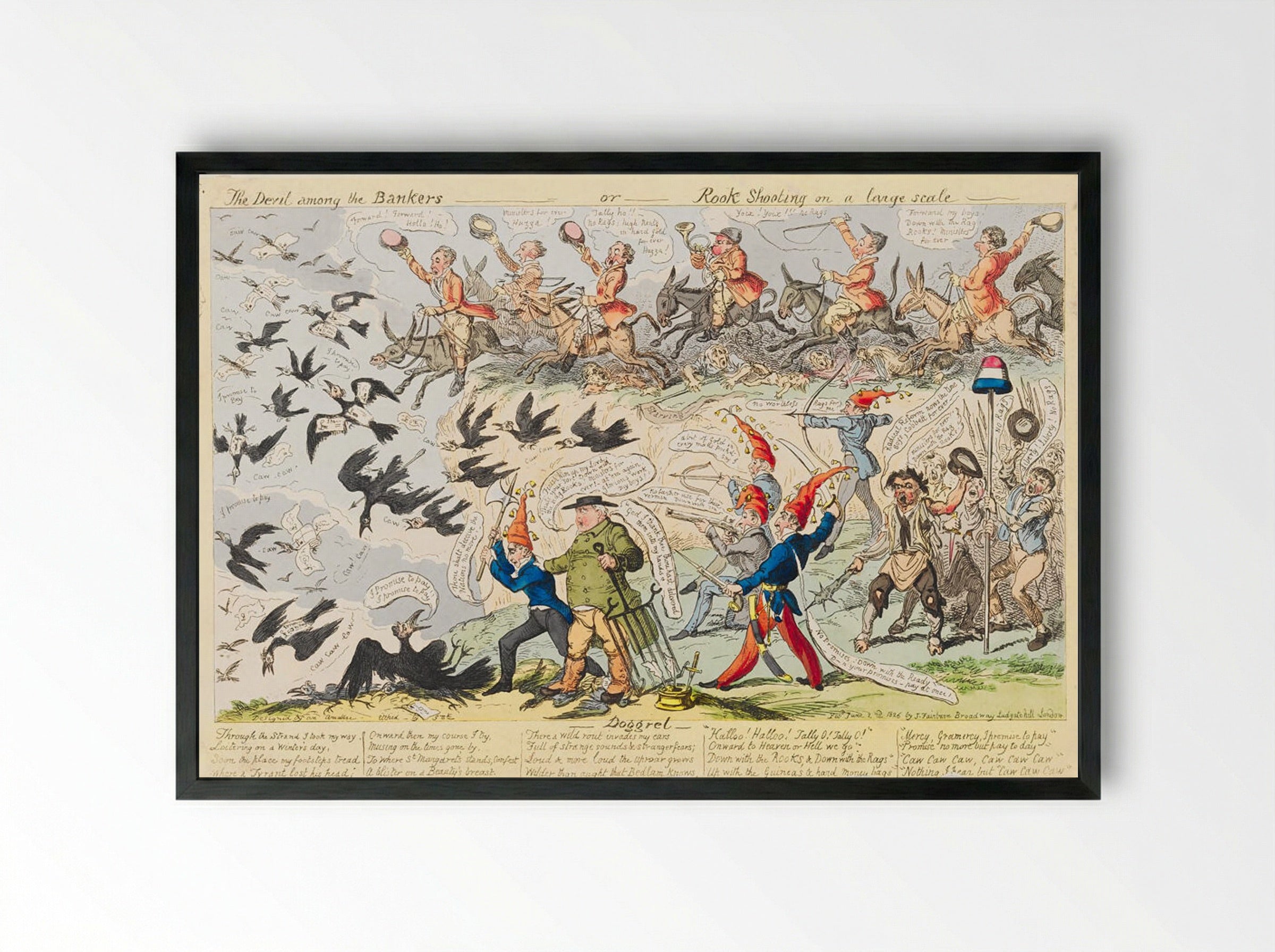 The Devil among the Bankers, or Rook Shooting on a large scale - George Cruikshank - Framed Print Black