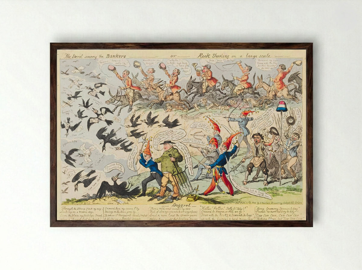 The Devil among the Bankers, or Rook Shooting on a large scale - George Cruikshank - Framed Print Dark Wood