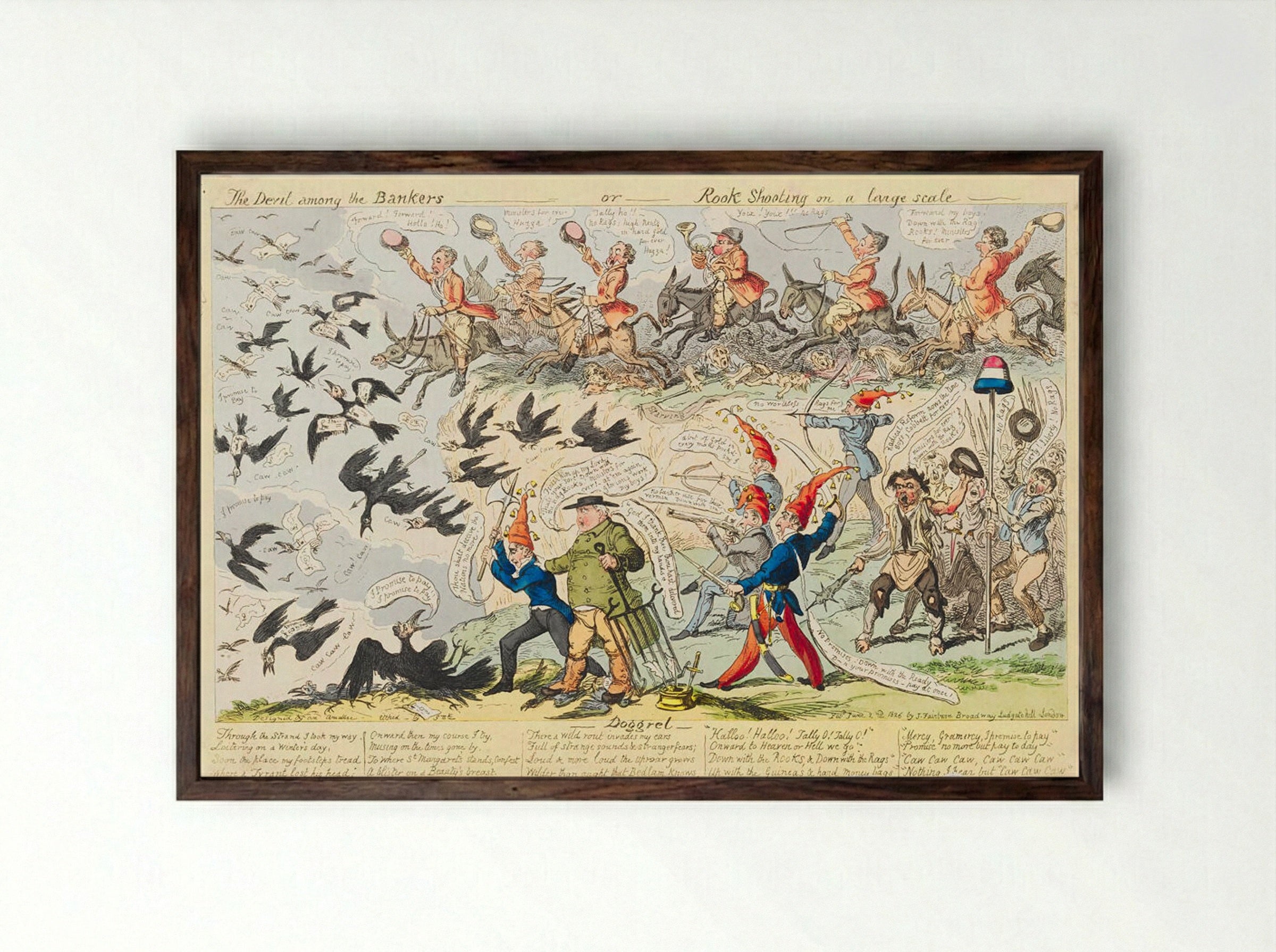 The Devil among the Bankers, or Rook Shooting on a large scale - George Cruikshank - Framed Print Dark Wood