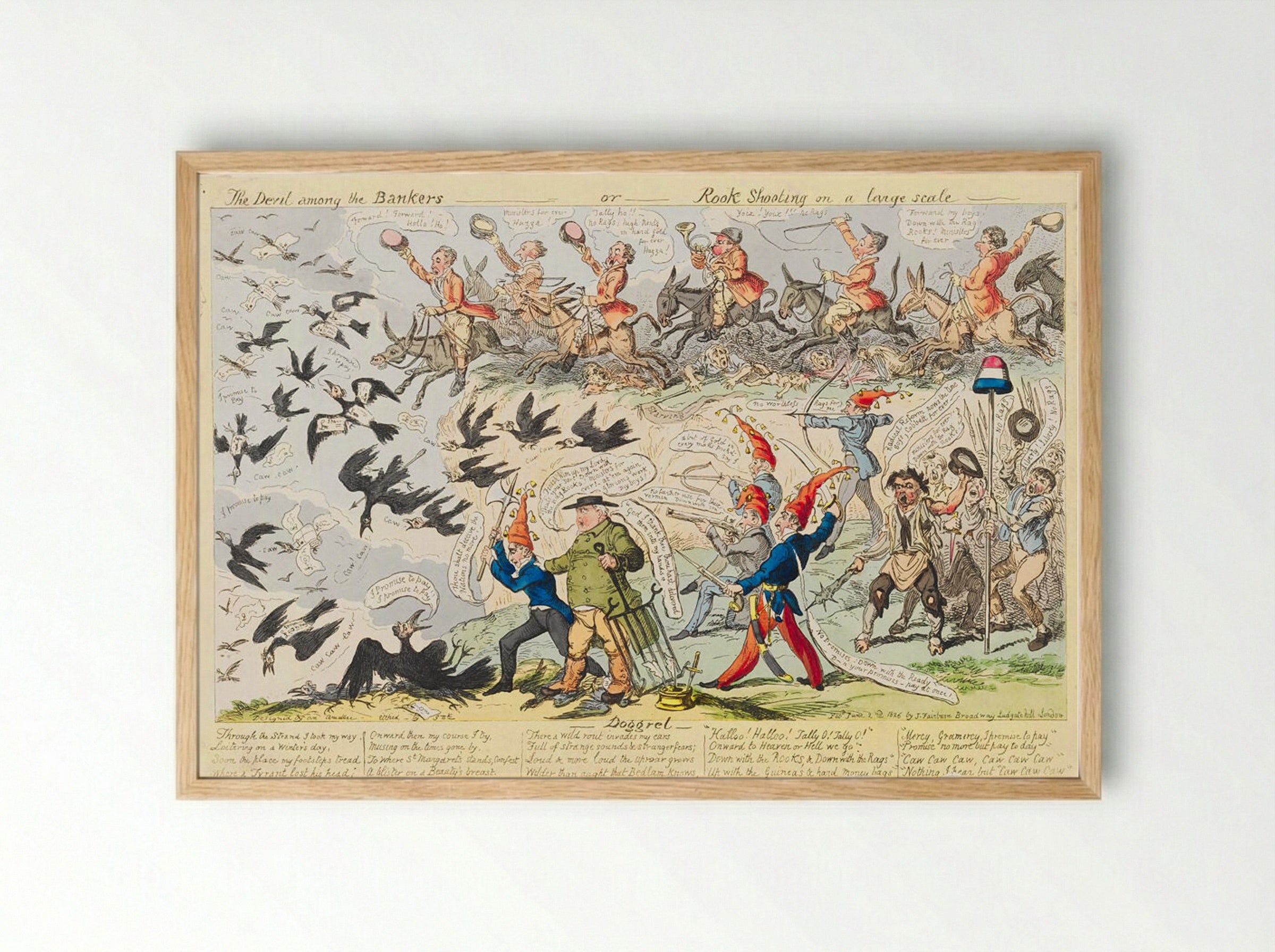 The Devil among the Bankers, or Rook Shooting on a large scale - George Cruikshank - Framed Print Wood