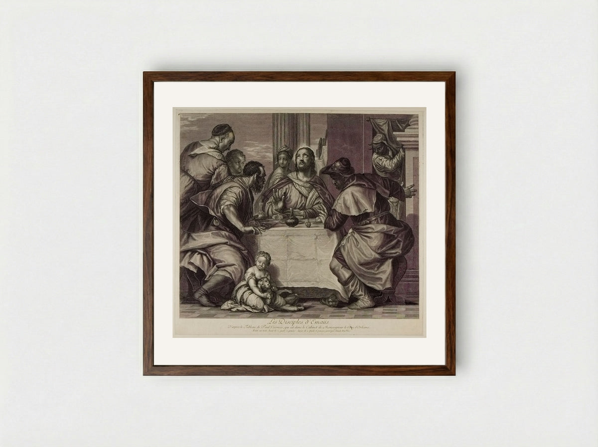 The Disciples at Emmaus - Claude Augustin Duflos - Framed Print Dark Wood