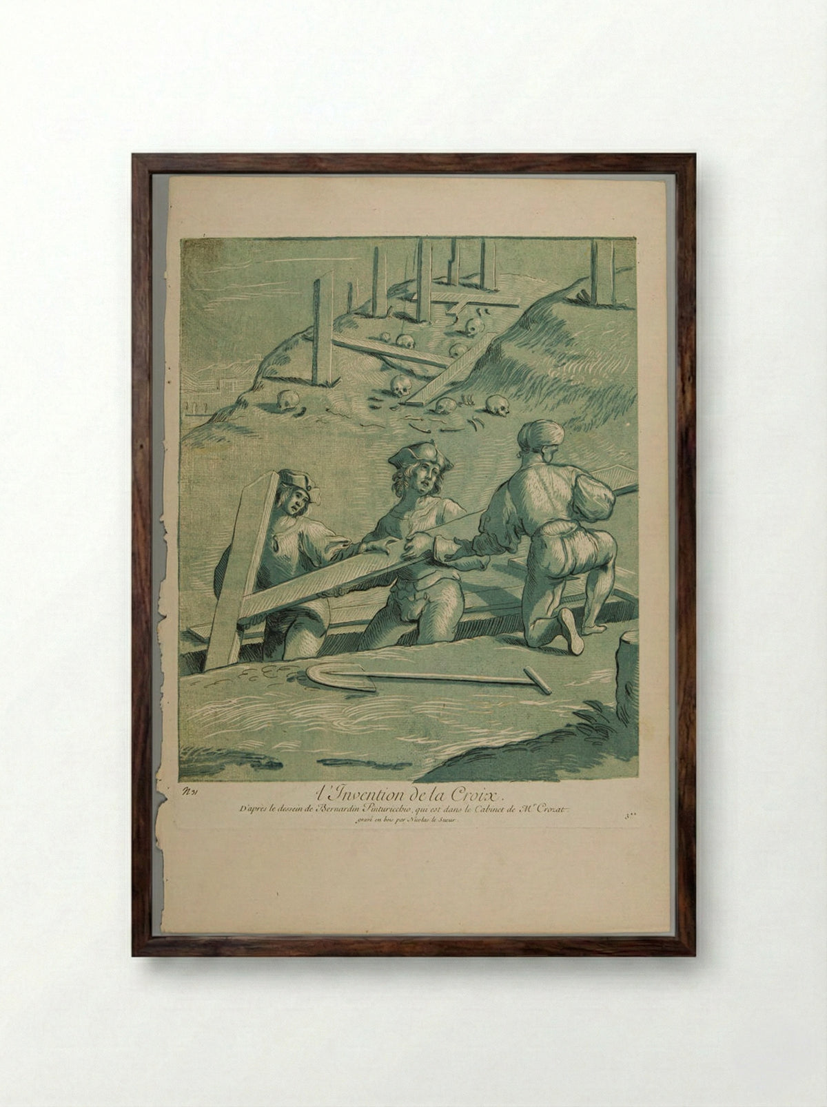 The Discovery of the Cross - Nicolas Le Sueur - Framed Print Dark Wood