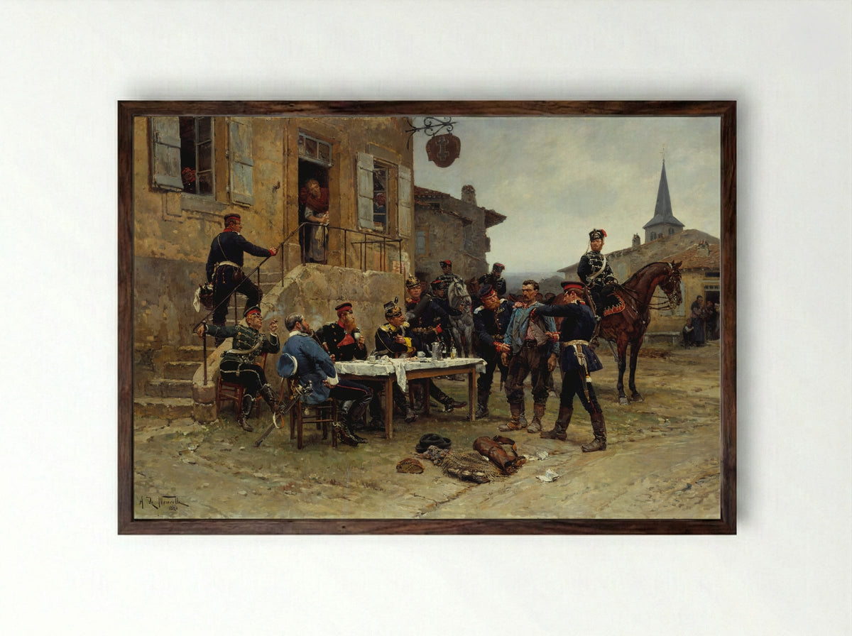 The Dispatch-Bearer - Alphonse-Marie-Adolphe de Neuville - Framed Print Dark Wood