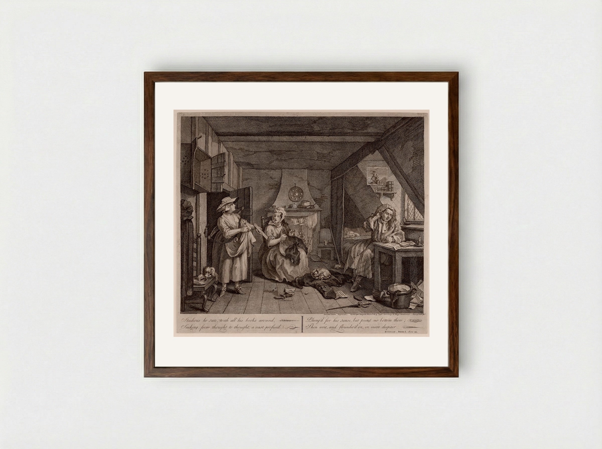 The Distressed Poet - William Hogarth - Framed Print Dark Wood