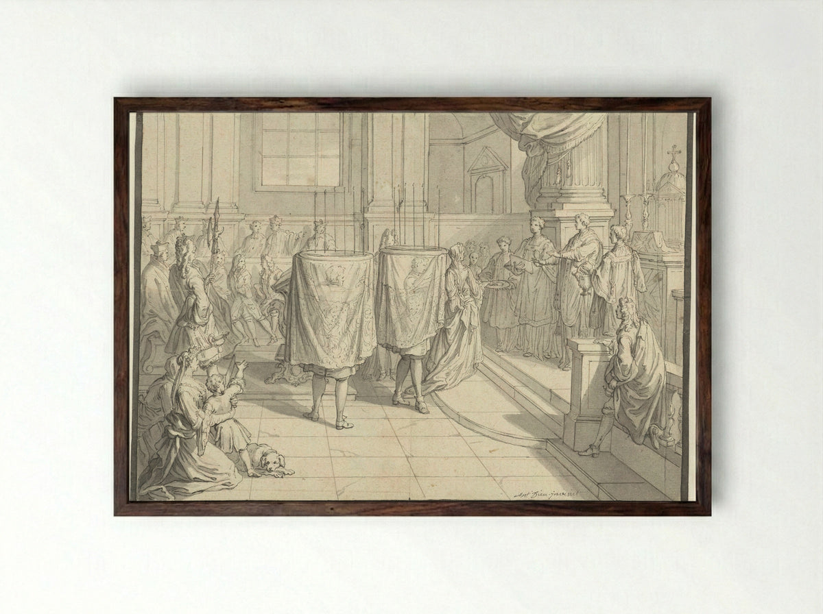 The Distribution of Blessed Bread - Antoine Dieu - Framed Print Dark Wood