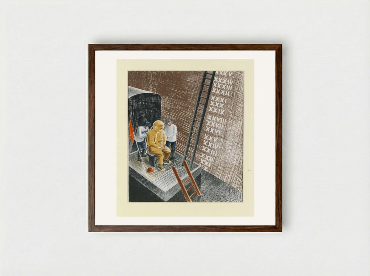 The Diver, HMS Dolphin Submarine - Eric Ravilious - Framed Print Dark Wood