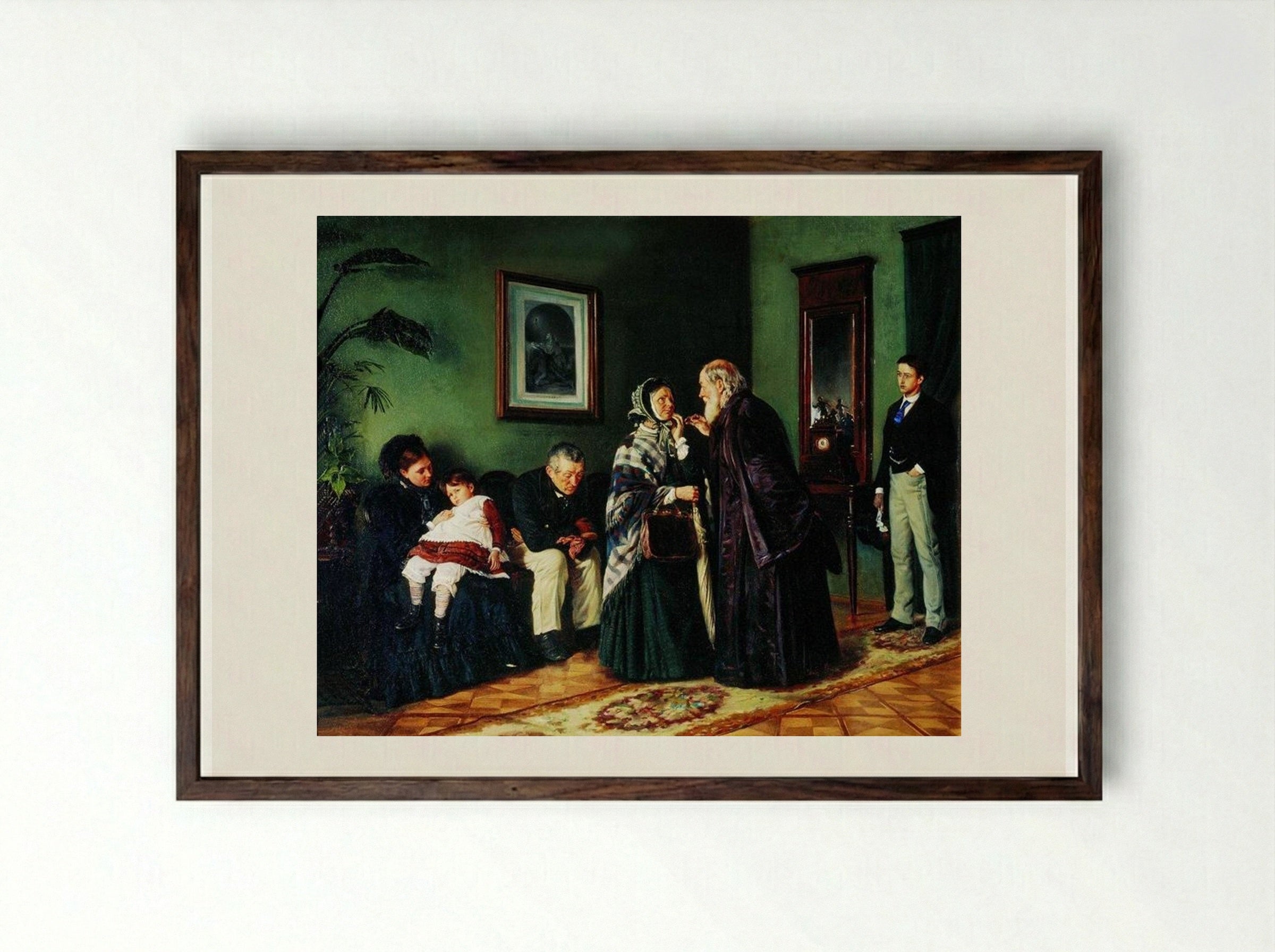 The Doctor's Waiting Room - Vladimir Makovsky - Framed Print Dark Wood