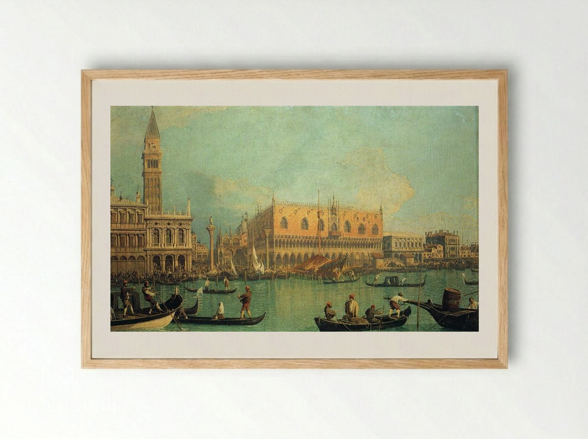 The Doge's Palace with the Piazza di San Marco - Canaletto - Framed Print Wood