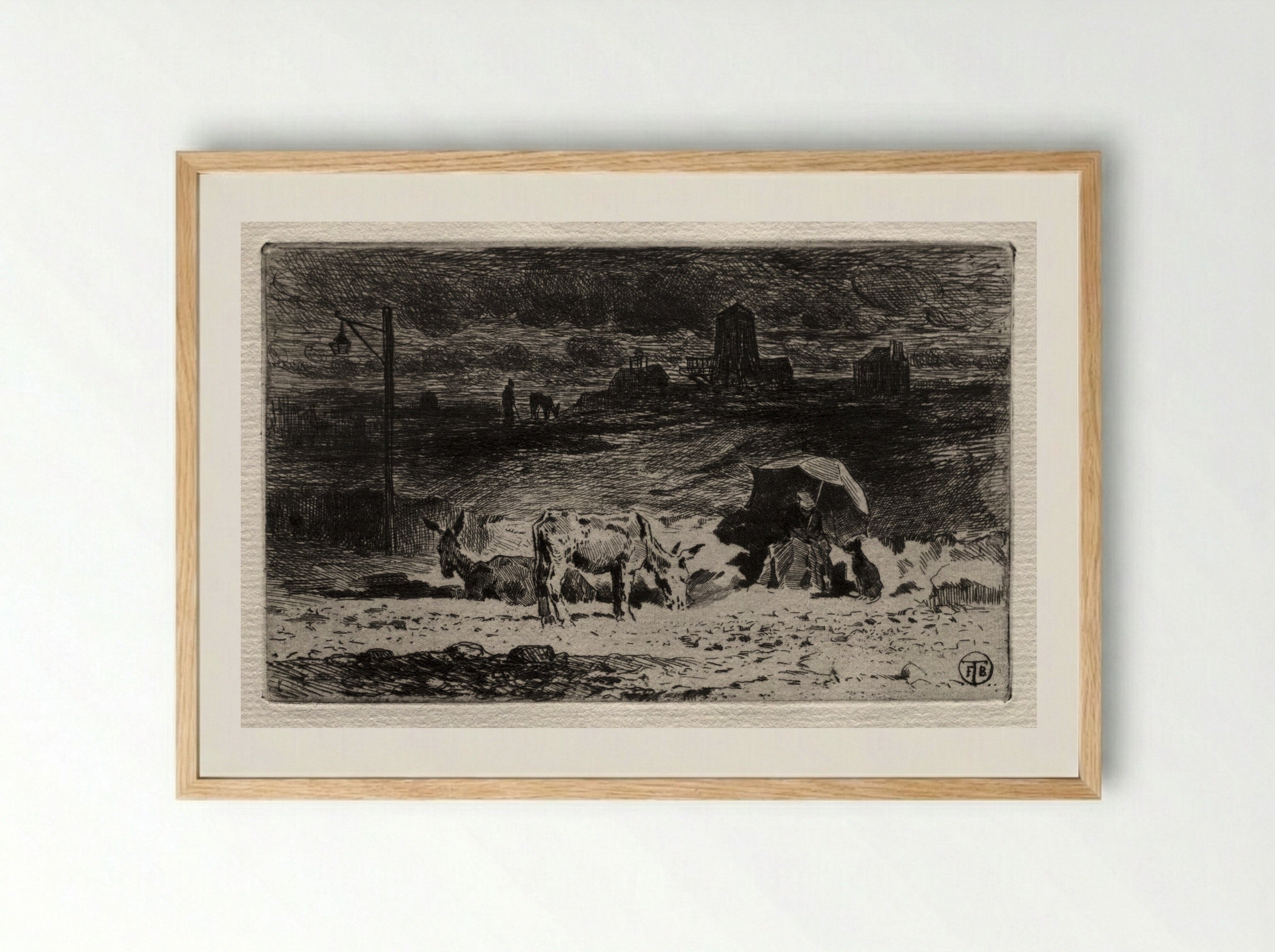 The Donkeys at the Hill of the Cailles - Félix Hilaire Buhot - Framed Print Wood