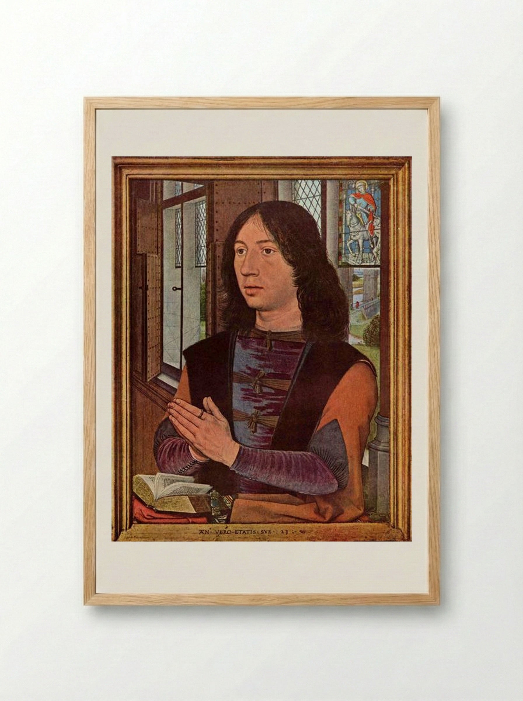 The Donor, from the right wing of the Diptych of Maerten van Nieuwenhove - Hans Memling - Framed Print Wood