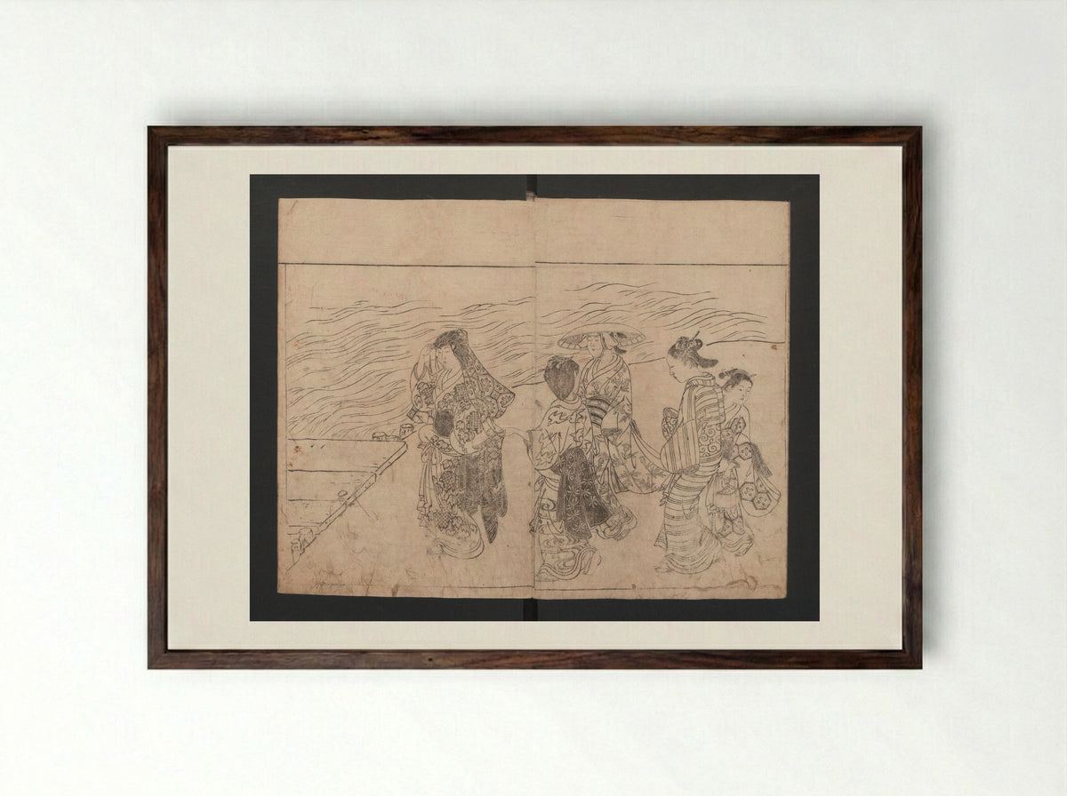 The Drawing Manual: The Evergreens (Ehon Tokiwagusa) - Nishikawa Sukenobu - Framed Print Dark Wood