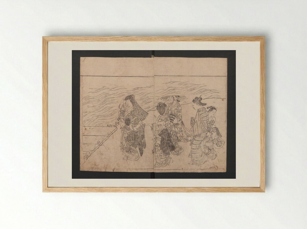 The Drawing Manual: The Evergreens (Ehon Tokiwagusa) - Nishikawa Sukenobu - Framed Print Wood