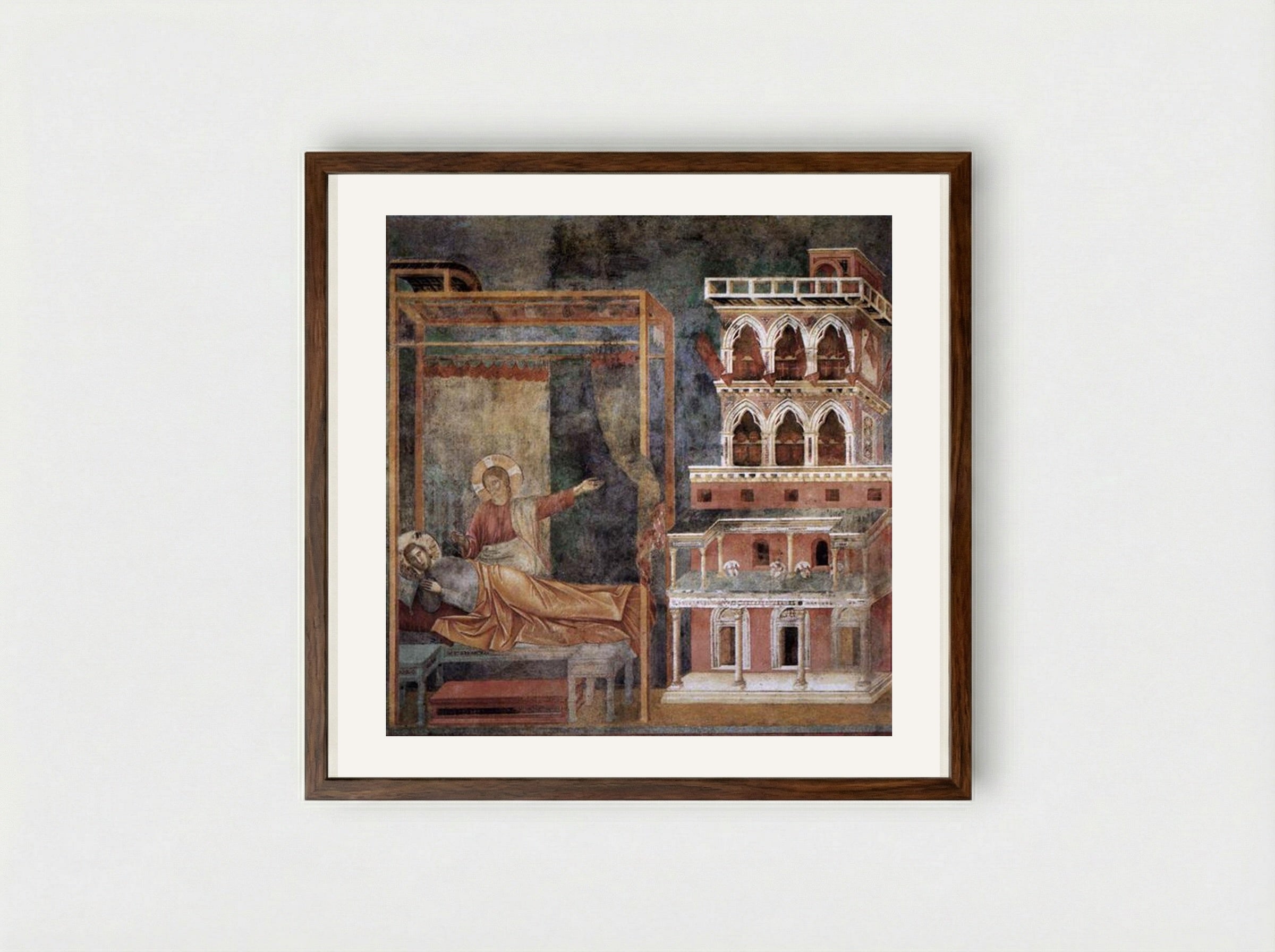 The Dream of Innocent III - Giotto di Bondone - Framed Print Dark Wood