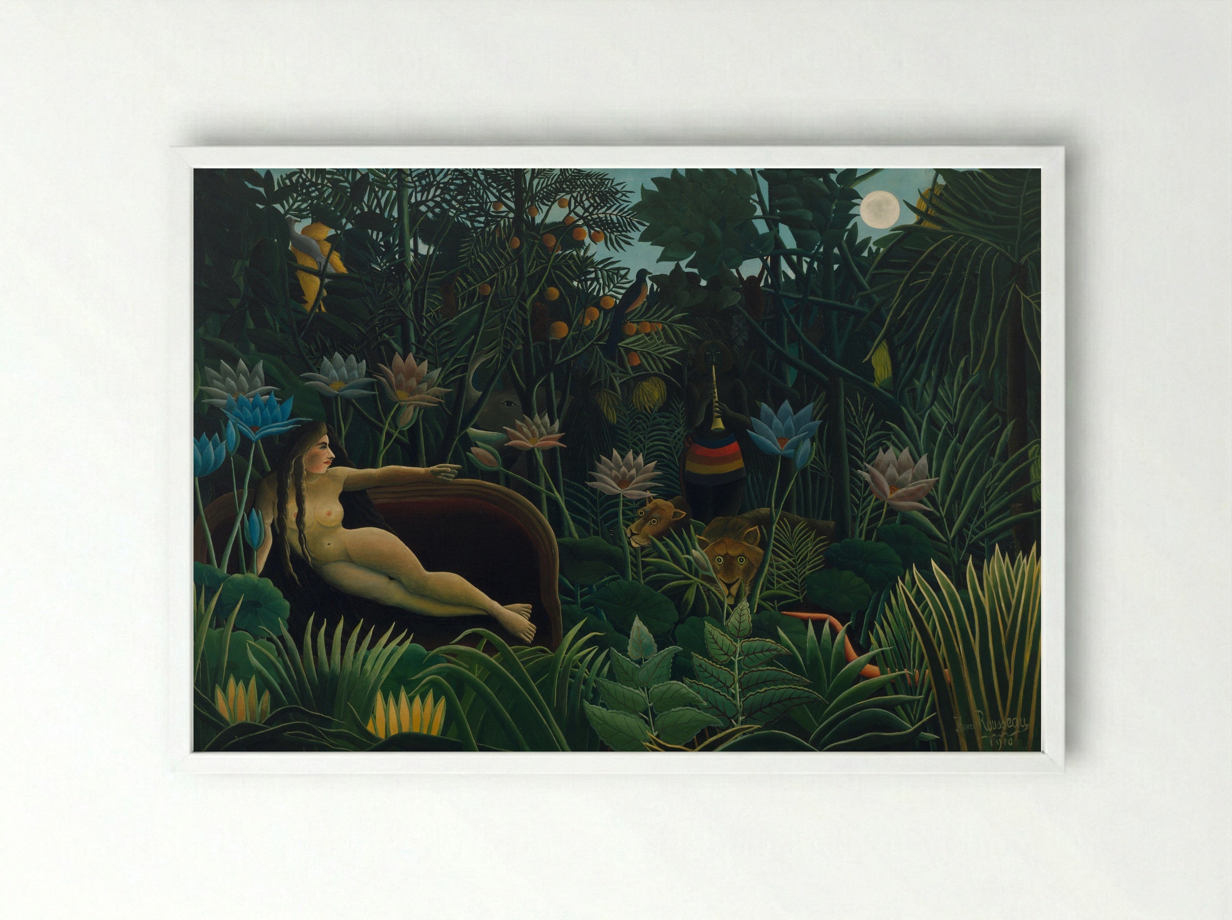 The Dream by Henri Rousseau – Naïve Art Jungle Fantasy Print - Framed Print White