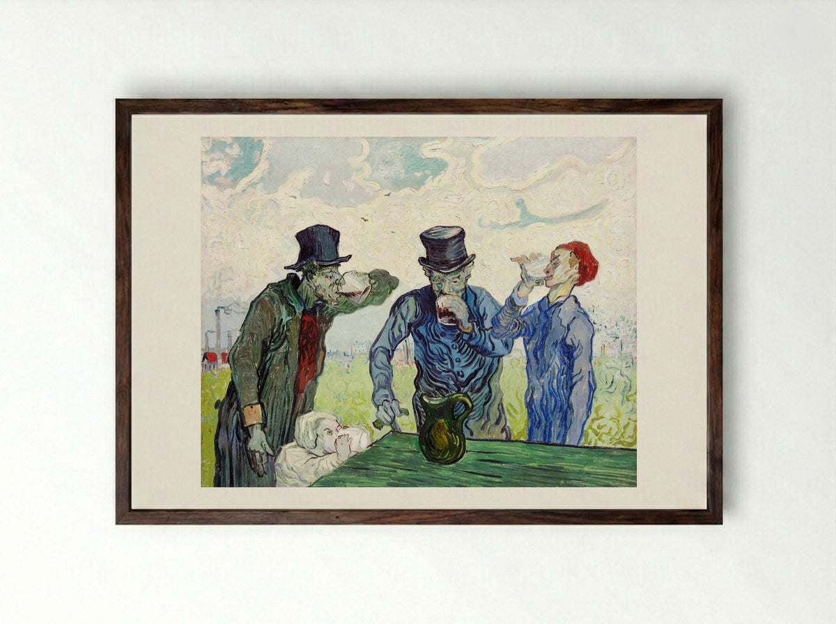 The Drinkers (after Daumier) - Vincent van Gogh - Framed Print Dark Wood