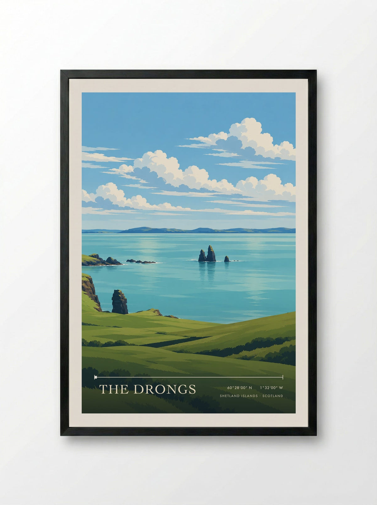 The Drongs, Shetland Islands | Travel Poster - Framed Print Black
