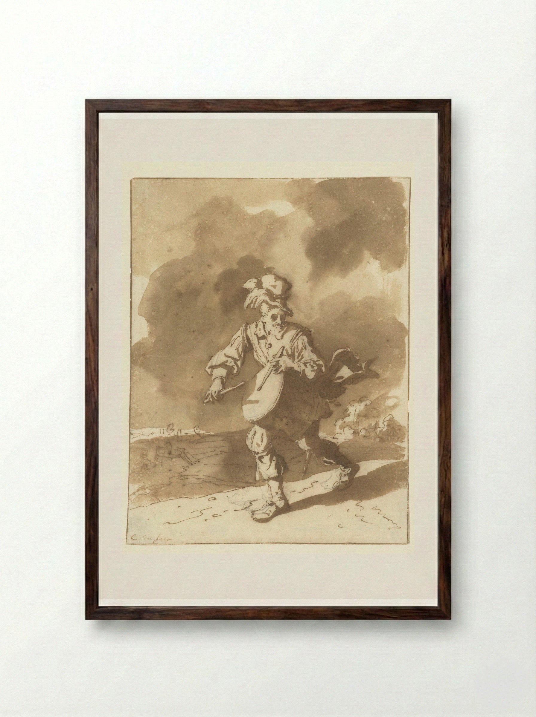 The Drummer - Cornelis Dusart - Framed Print Dark Wood