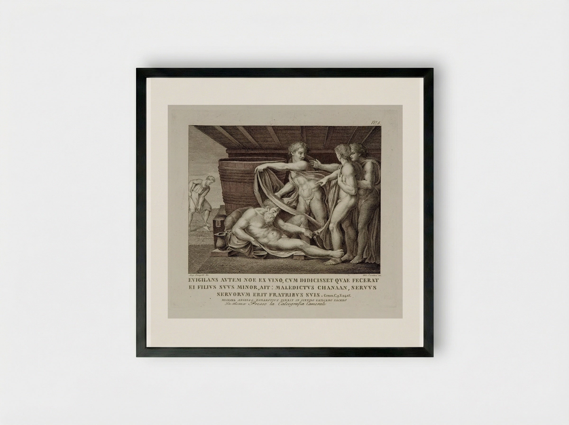 The Drunkenness of Noah - Domenico Cunego - Framed Print Black