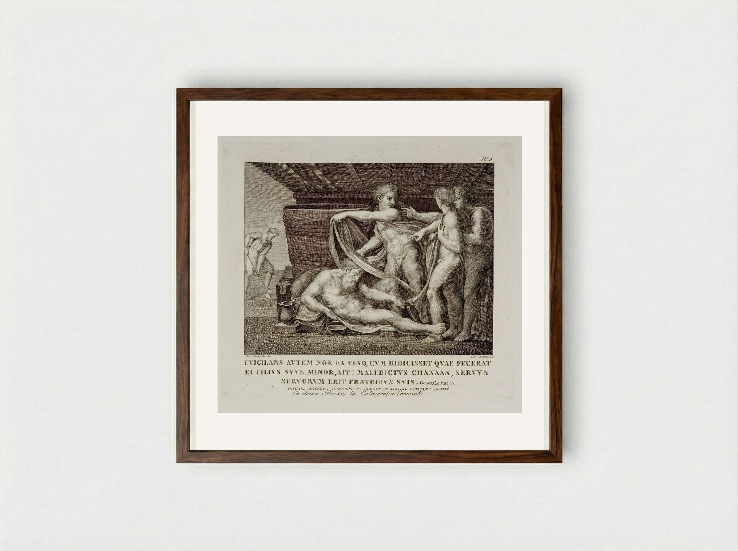 The Drunkenness of Noah - Domenico Cunego - Framed Print Dark Wood
