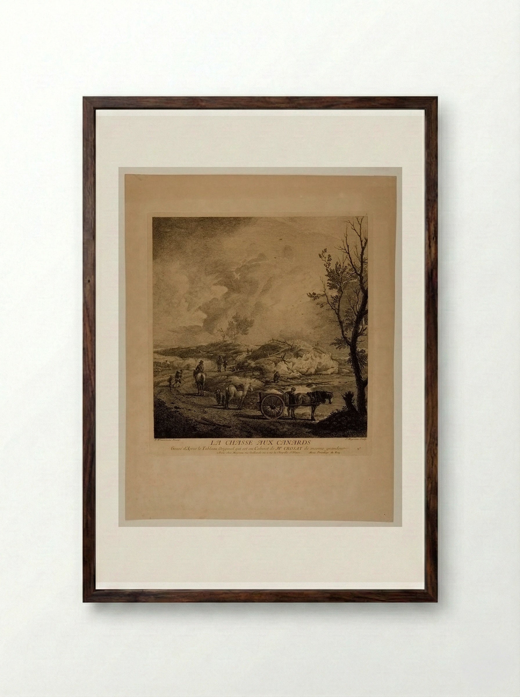 The Duck Hunt - Jean Moyreau - Framed Print Dark Wood