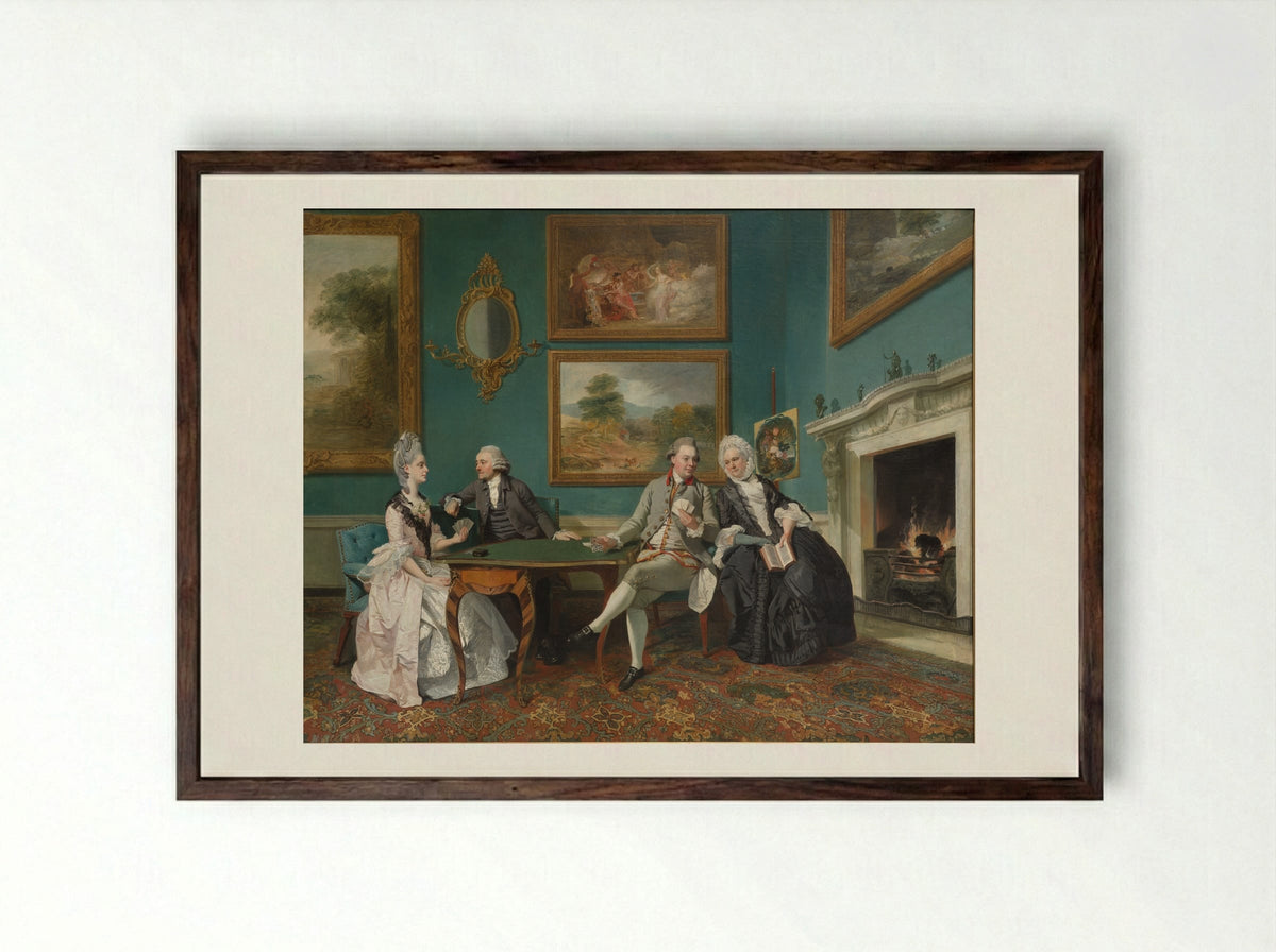 The Dutton Family in the Drawing Room of Sherborne Park, Gloucestershire - Johann Zoffany - Framed Print Dark Wood