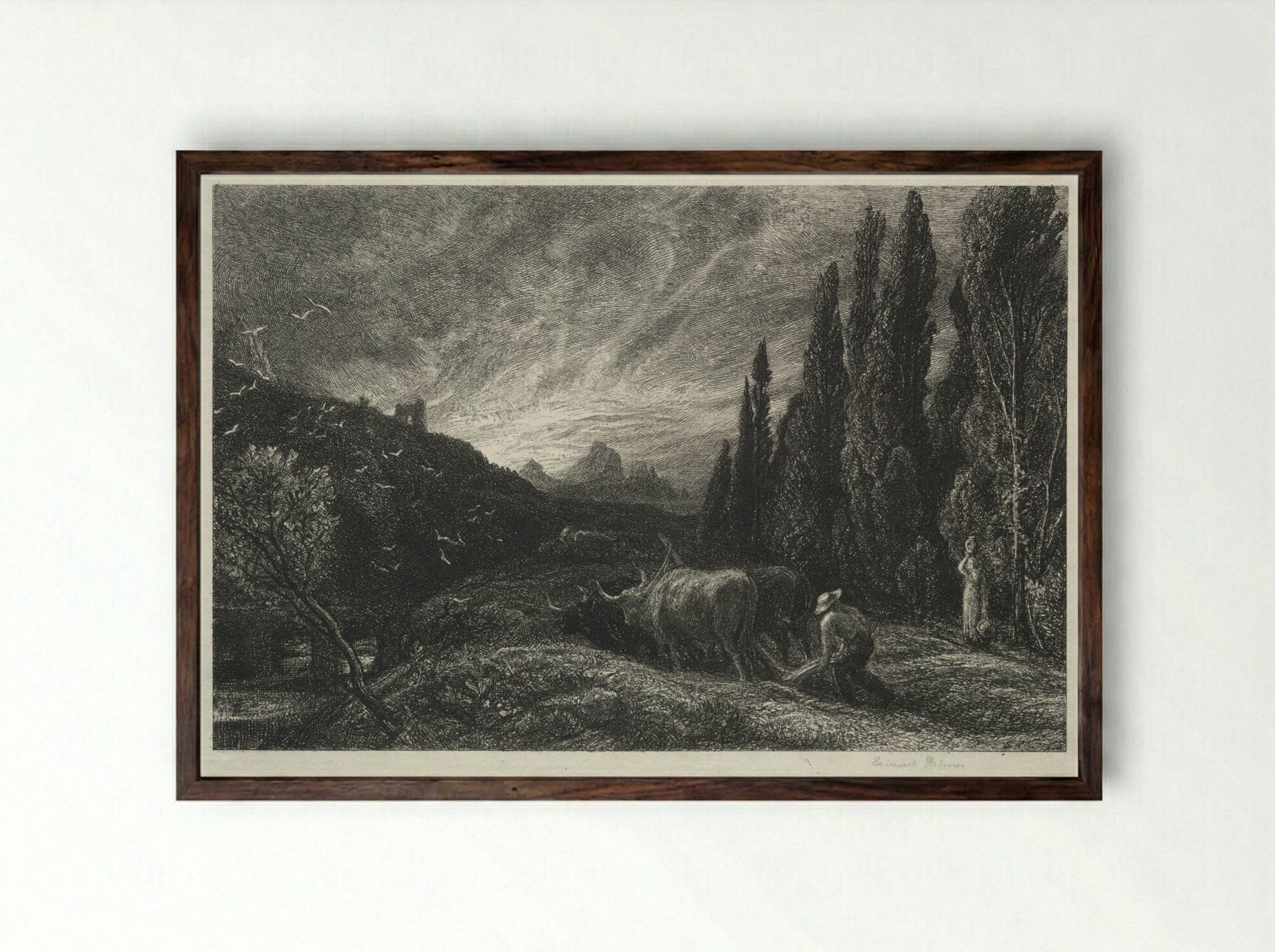 The Early Ploughman - Samuel Palmer - Framed Print Dark Wood