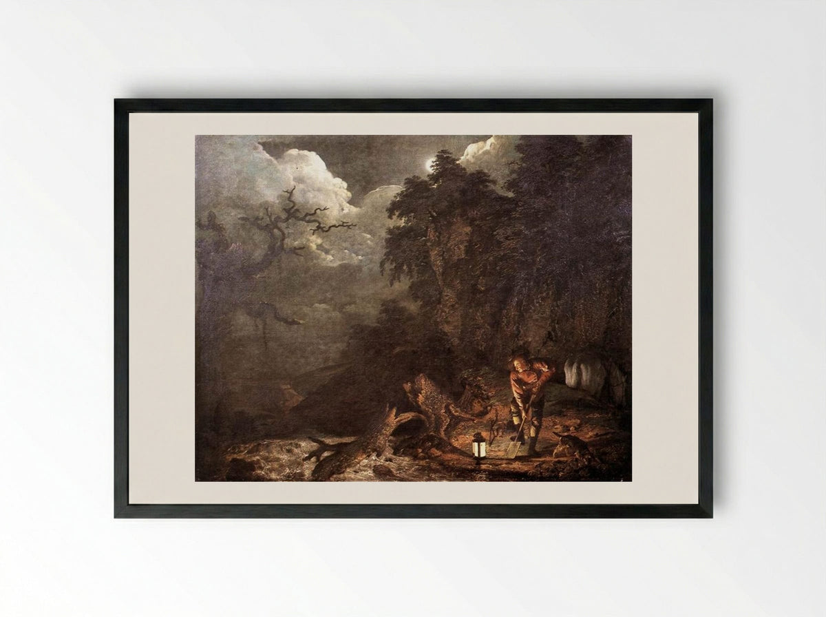 The Earthstopper on the Banks of the Derwent - Joseph Wright of Derby - Framed Print Black