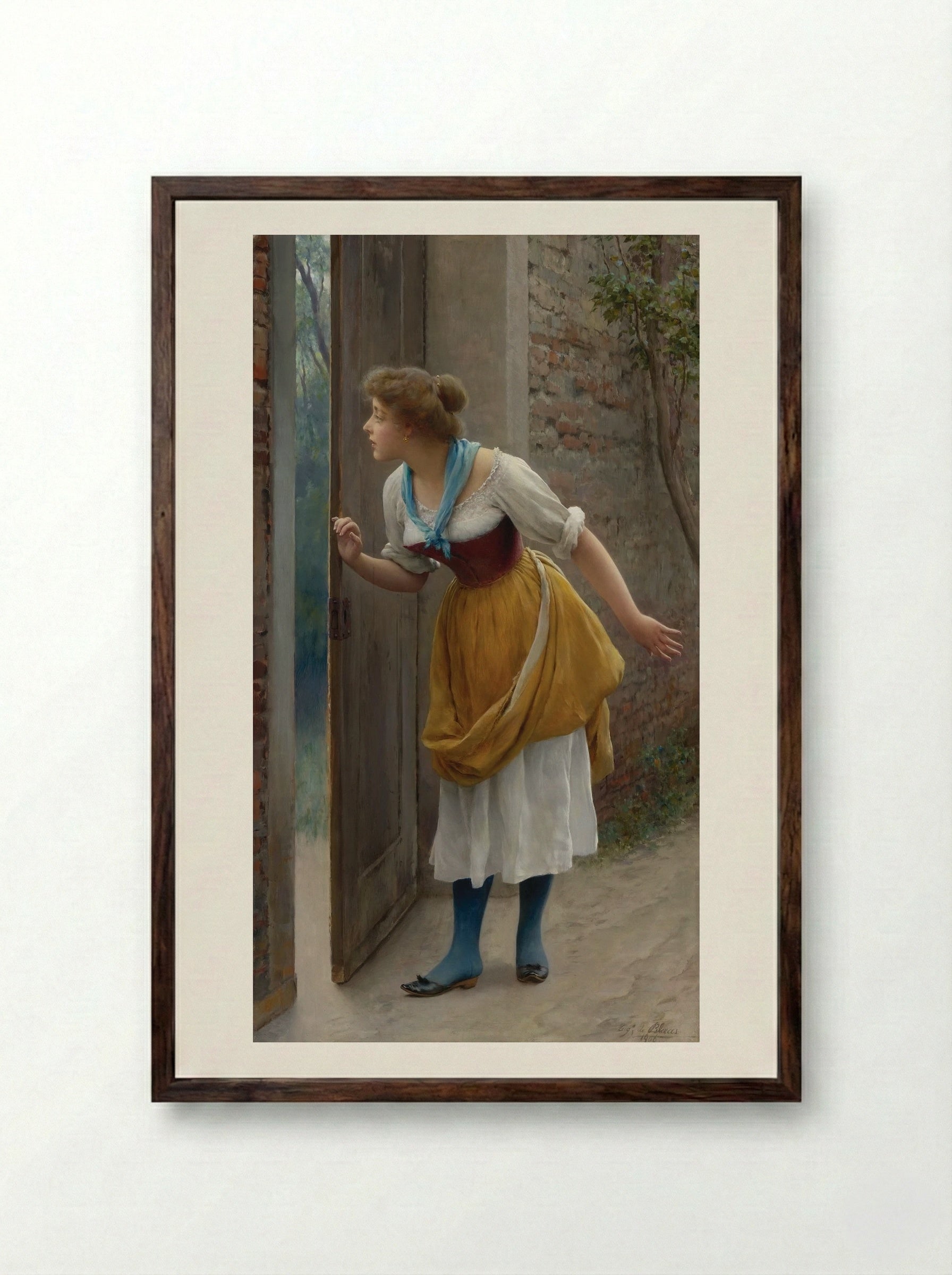 The Eavesdropper - Eugene de Blaas - Framed Print Dark Wood