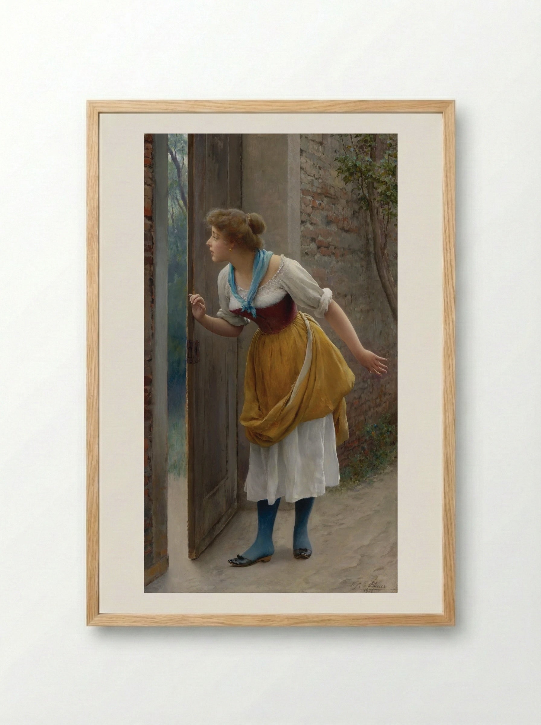 The Eavesdropper - Eugene de Blaas - Framed Print Wood
