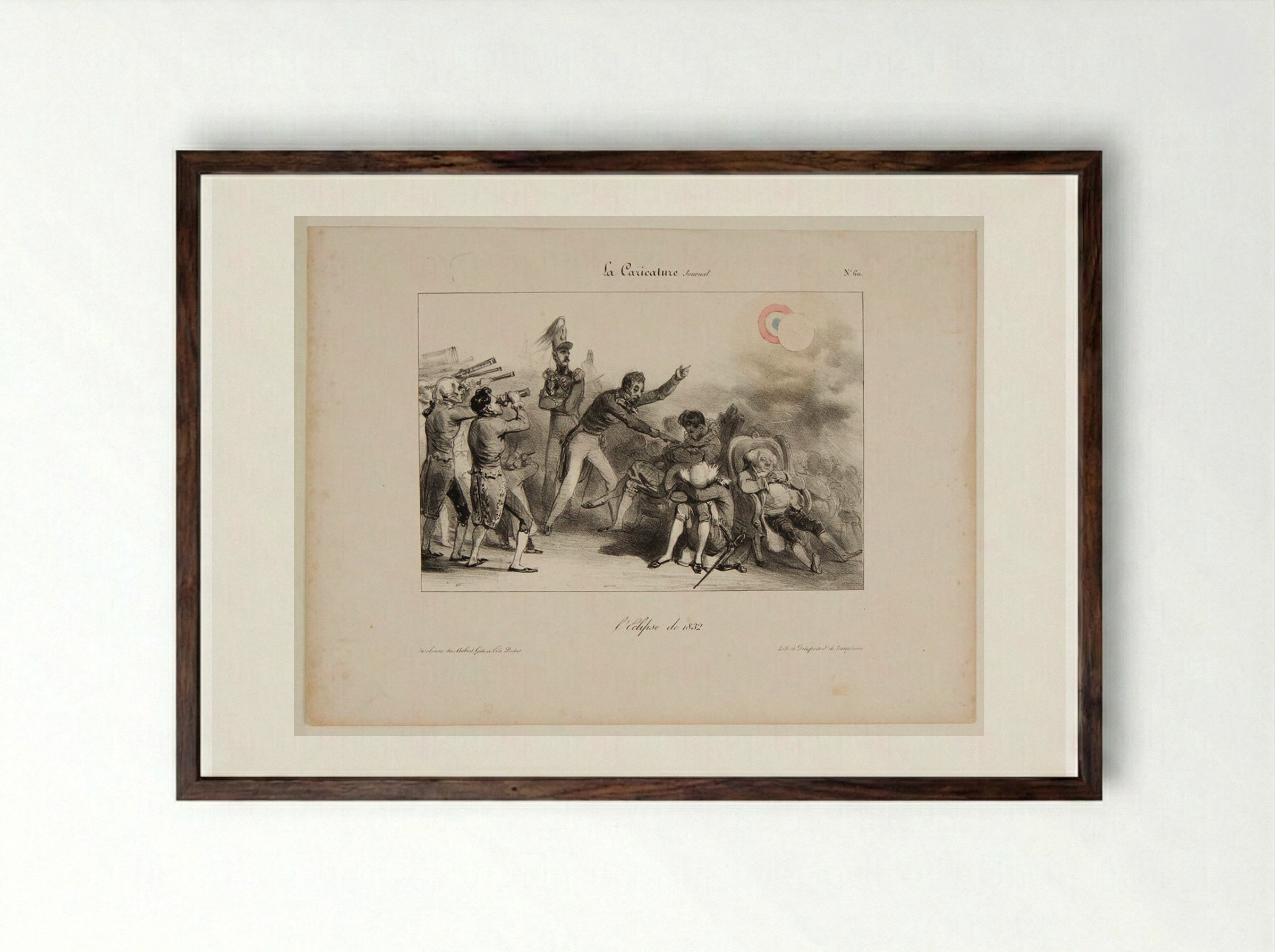 The Eclipse of 1832 - Denis-Auguste-Marie Raffet - Framed Print Dark Wood