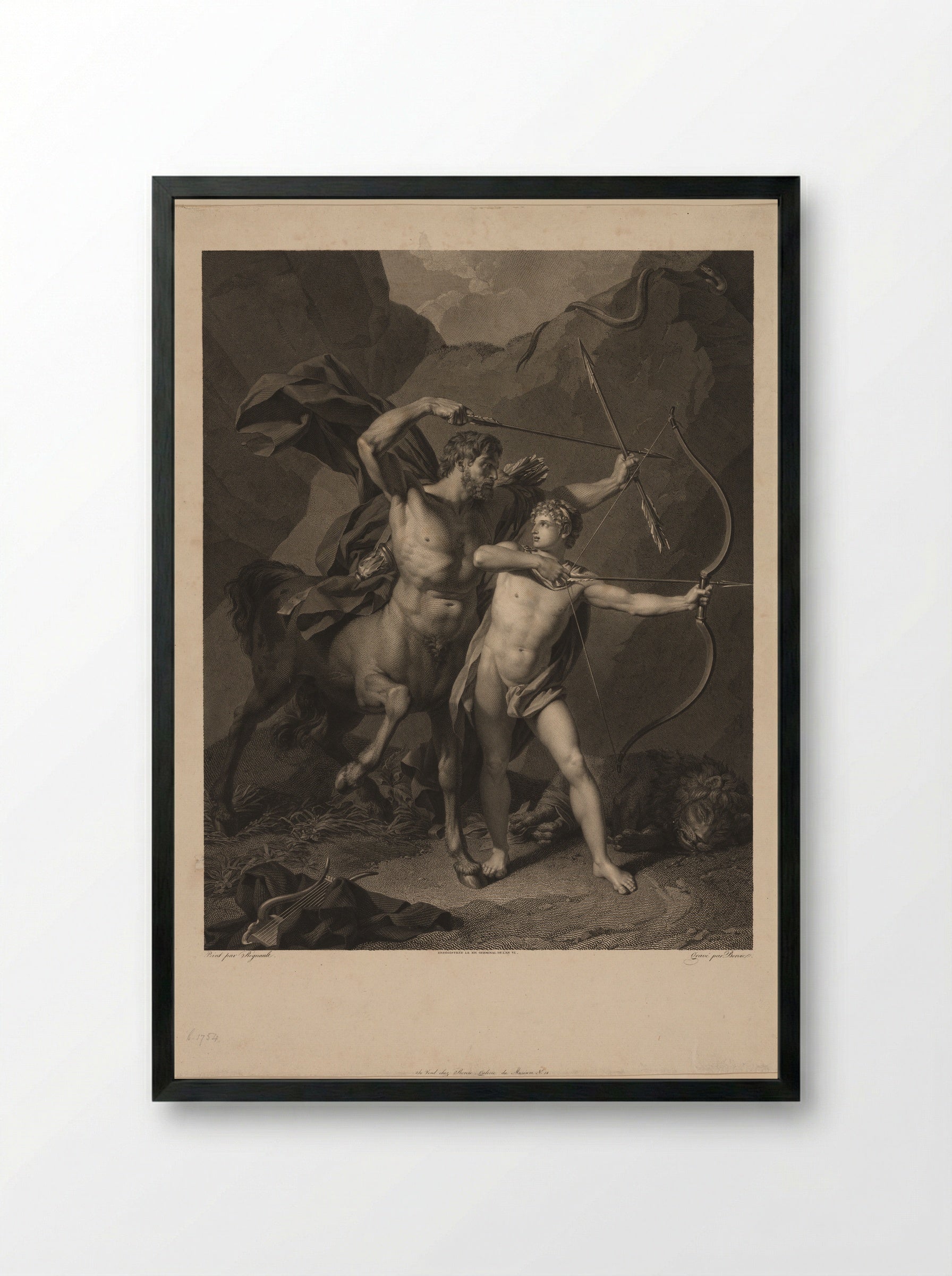 The Education of Achilles - Charles Clément Bervic - Framed Print Black