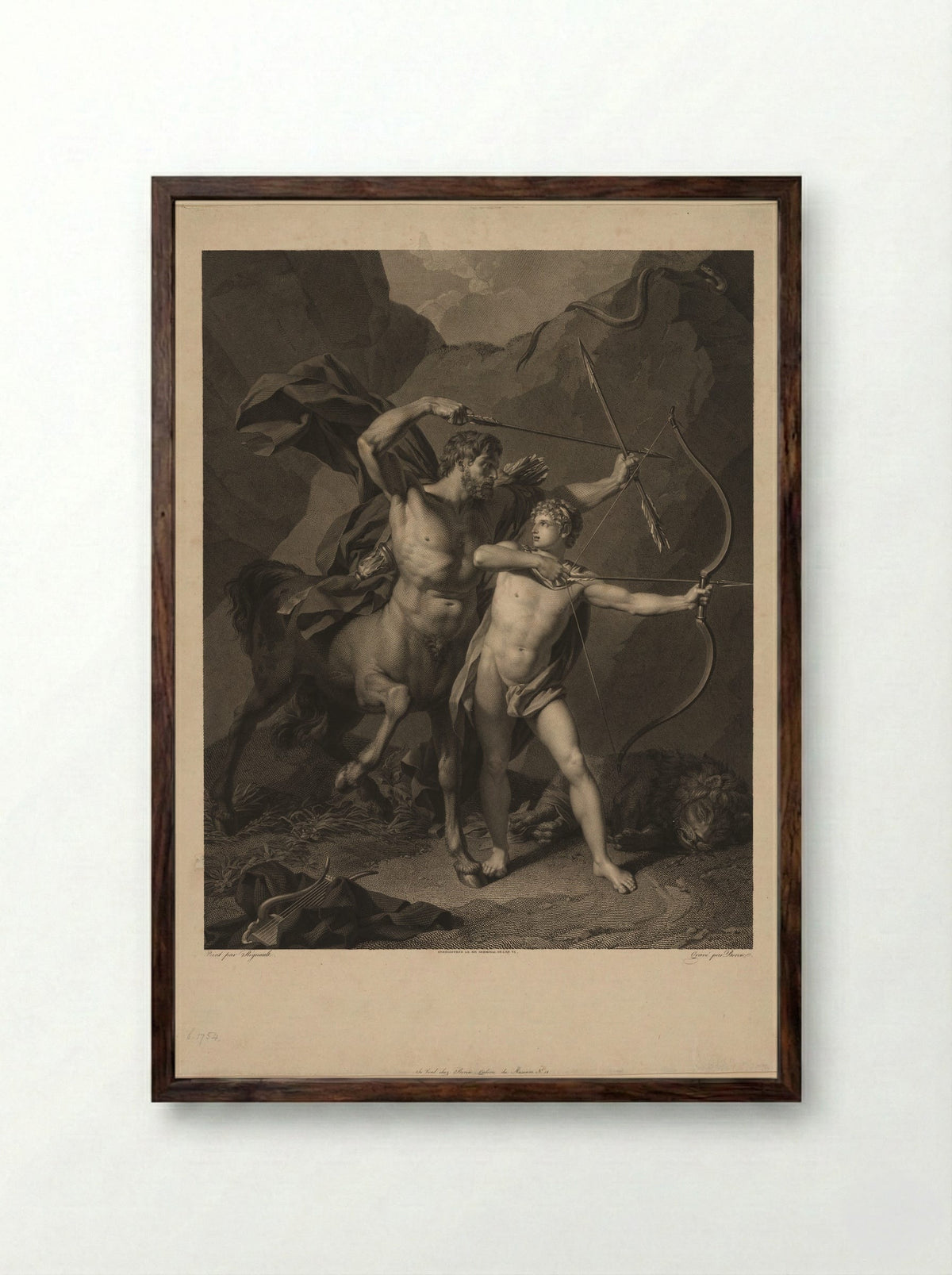 The Education of Achilles - Charles Clément Bervic - Framed Print Dark Wood