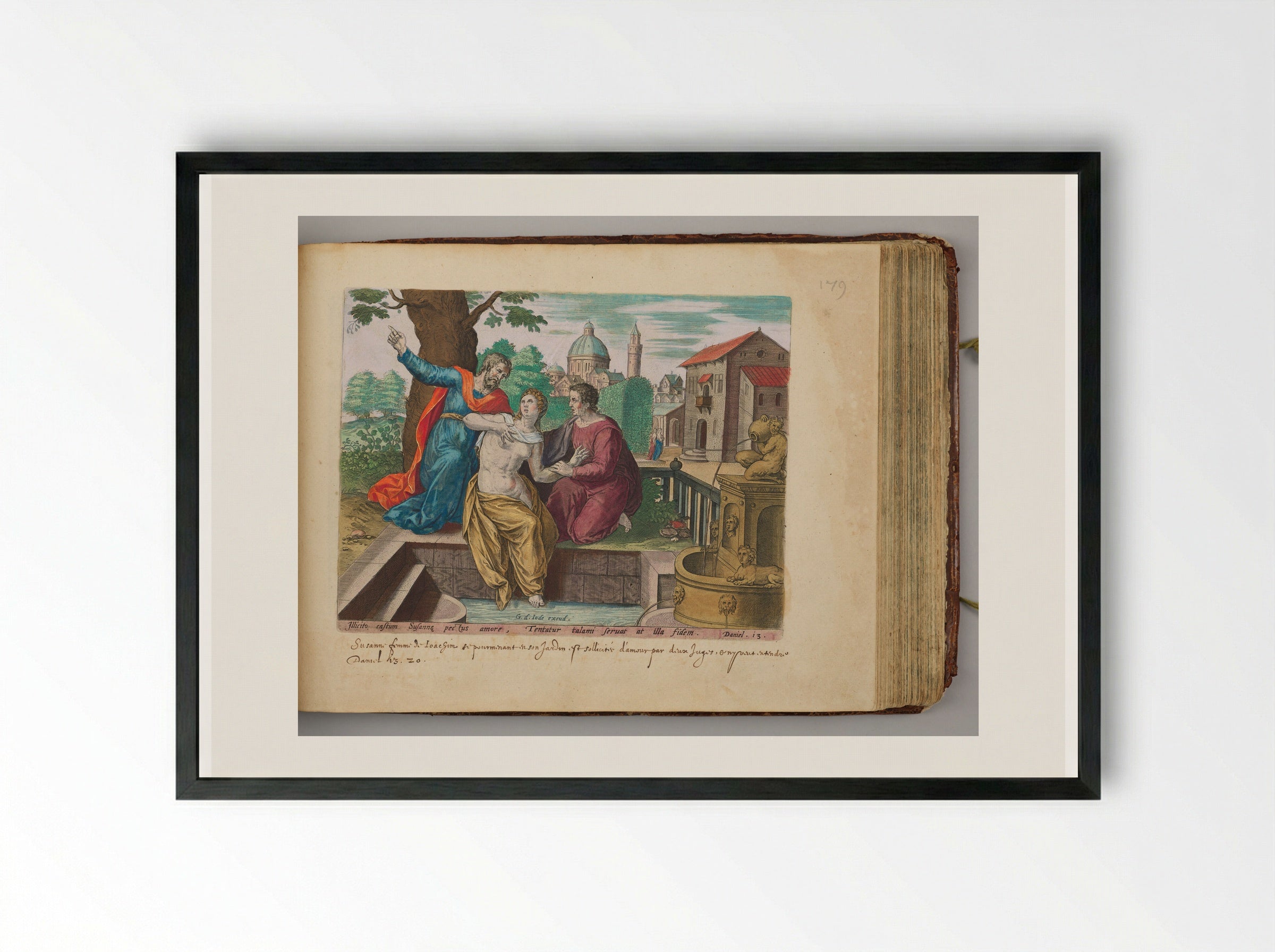 The Elders Trying to Seduce Susanna - Hans Collaert the Elder - Framed Print Black