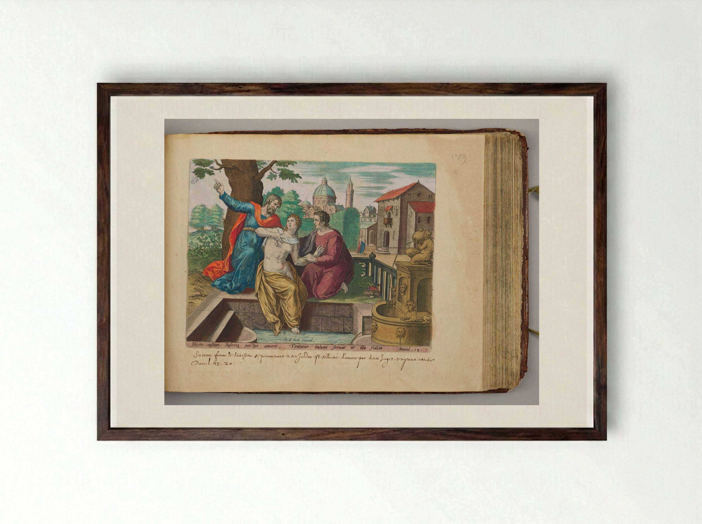The Elders Trying to Seduce Susanna - Hans Collaert the Elder - Framed Print Dark Wood