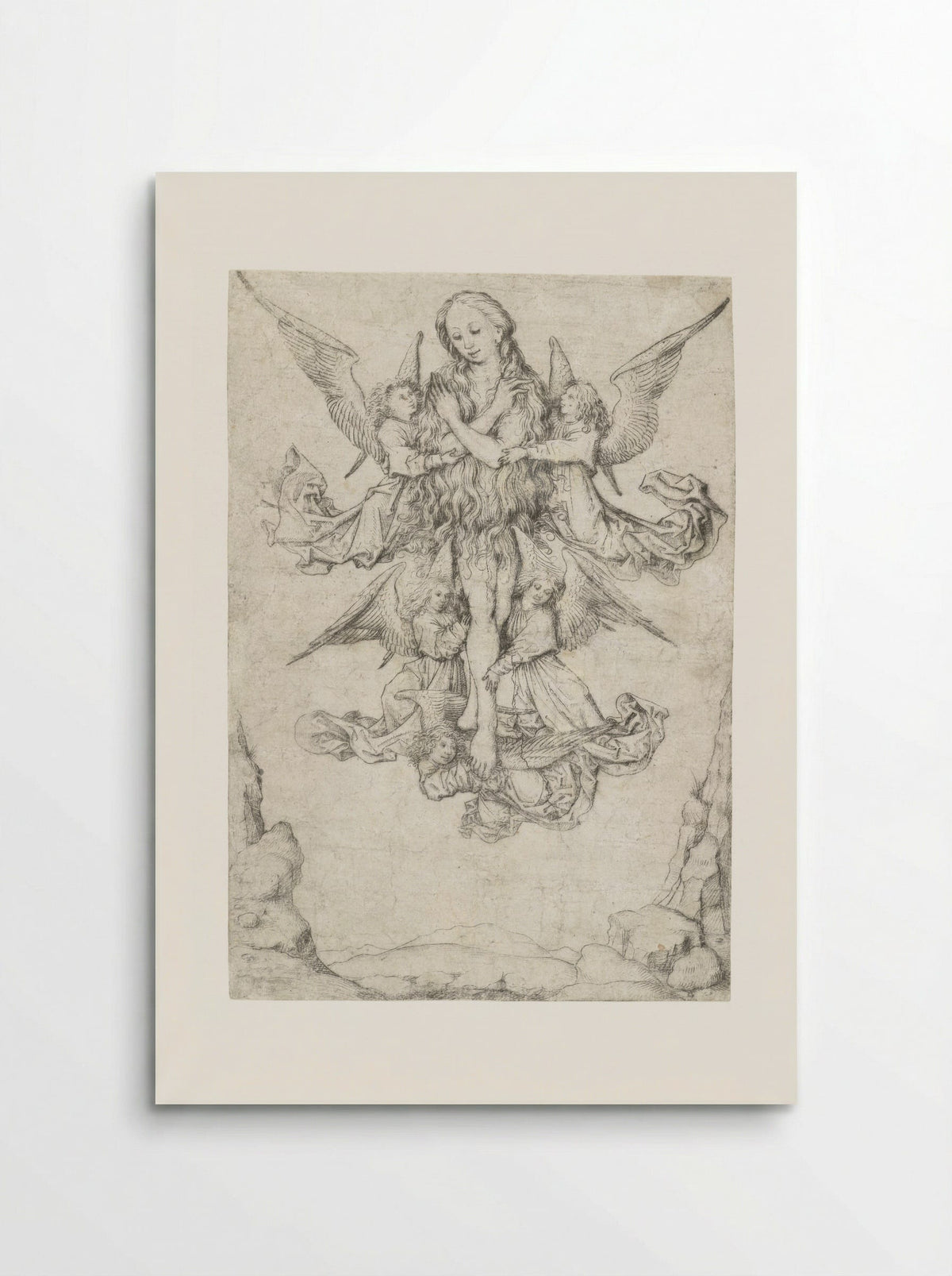 The Elevation of Saint Mary Magdalene with Five Angels - Master of the Amsterdam Cabinet - Poster