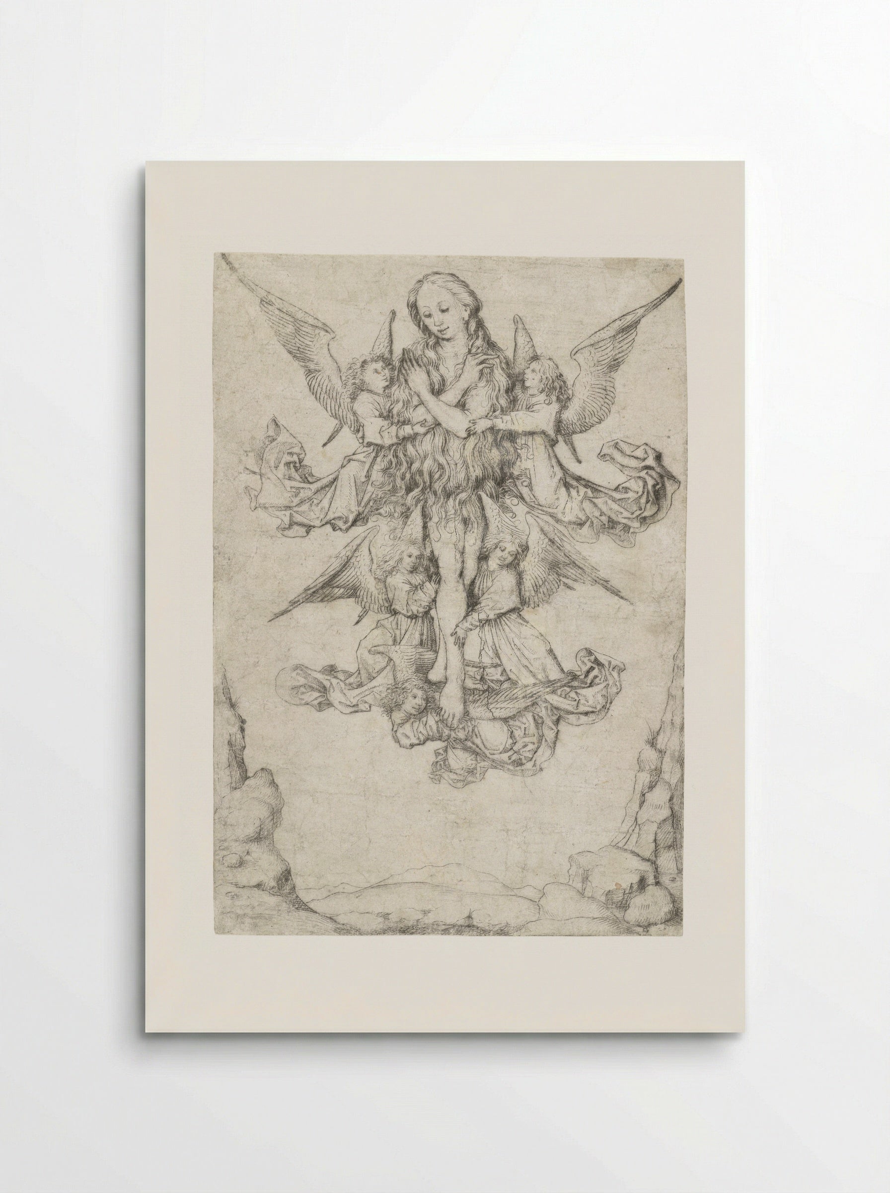 The Elevation of Saint Mary Magdalene with Five Angels - Master of the Amsterdam Cabinet - Poster