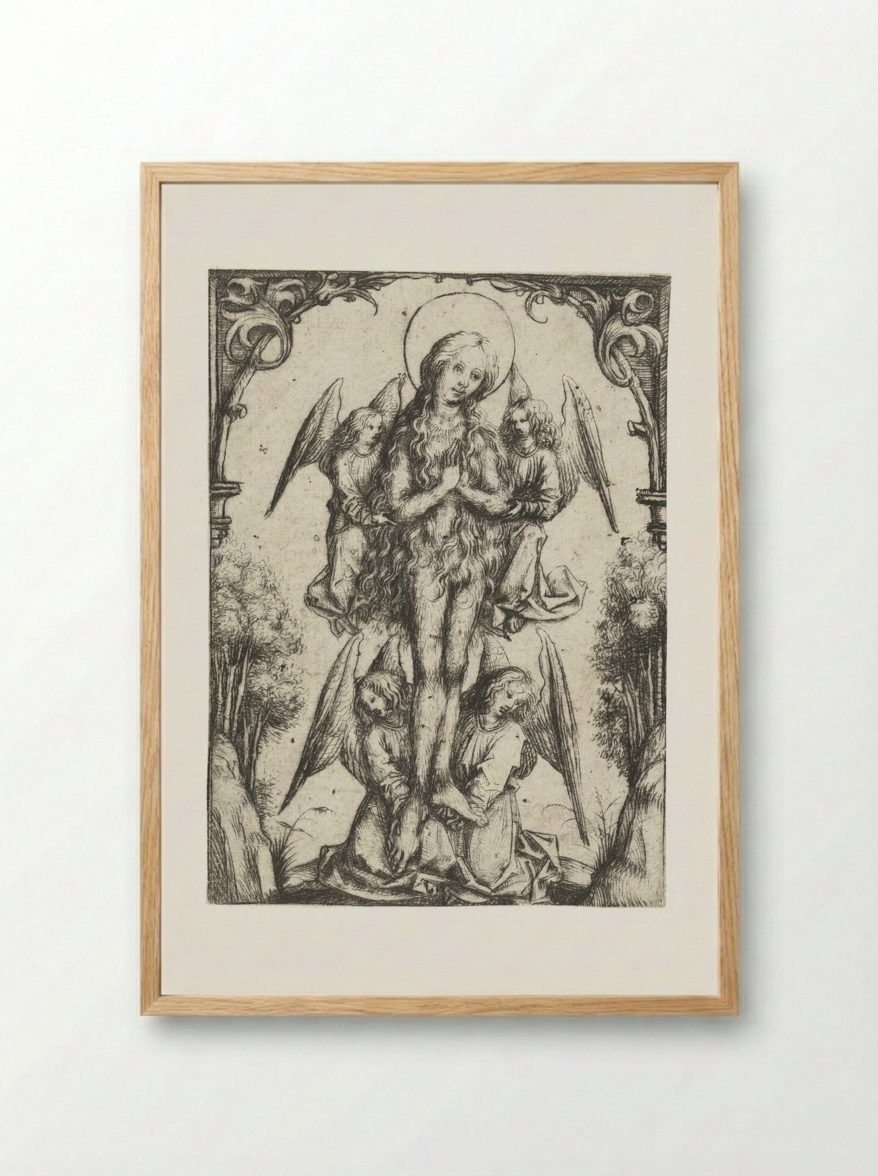 The Elevation of Saint Mary Magdalene with Four Angels - Master of the Amsterdam Cabinet - Framed Print Wood