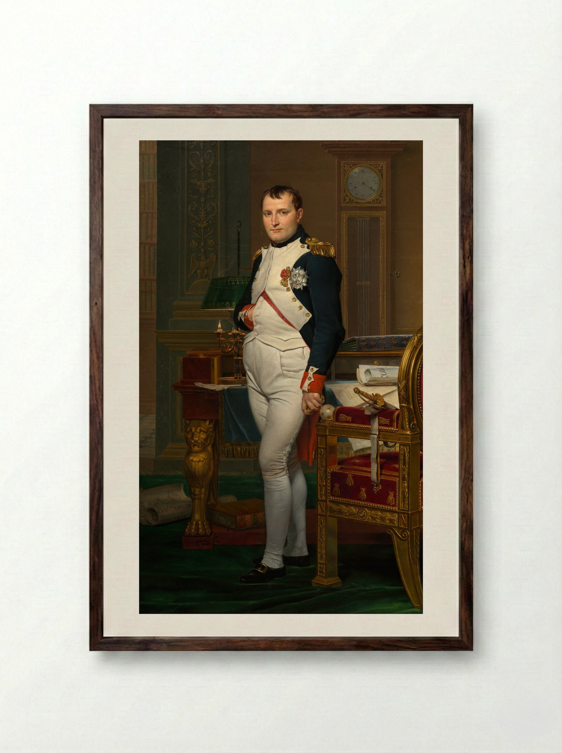 The Emperor Napoleon in His Study at the Tuileries - Jacques-Louis David - Framed Print Dark Wood