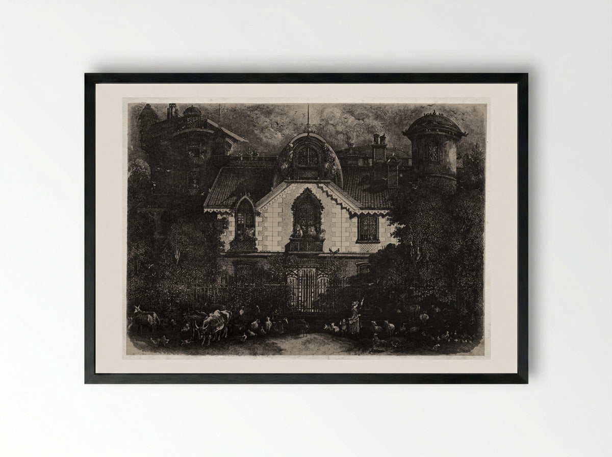 The Enchanted House - Rodolphe Bresdin - Framed Print Black