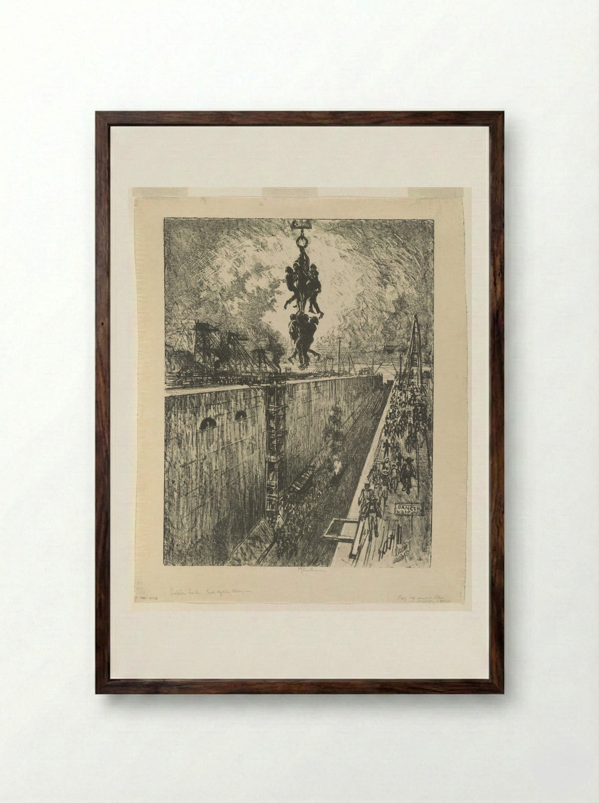 The End of the Day, Gatun Lock - Joseph Pennell - Framed Print Dark Wood