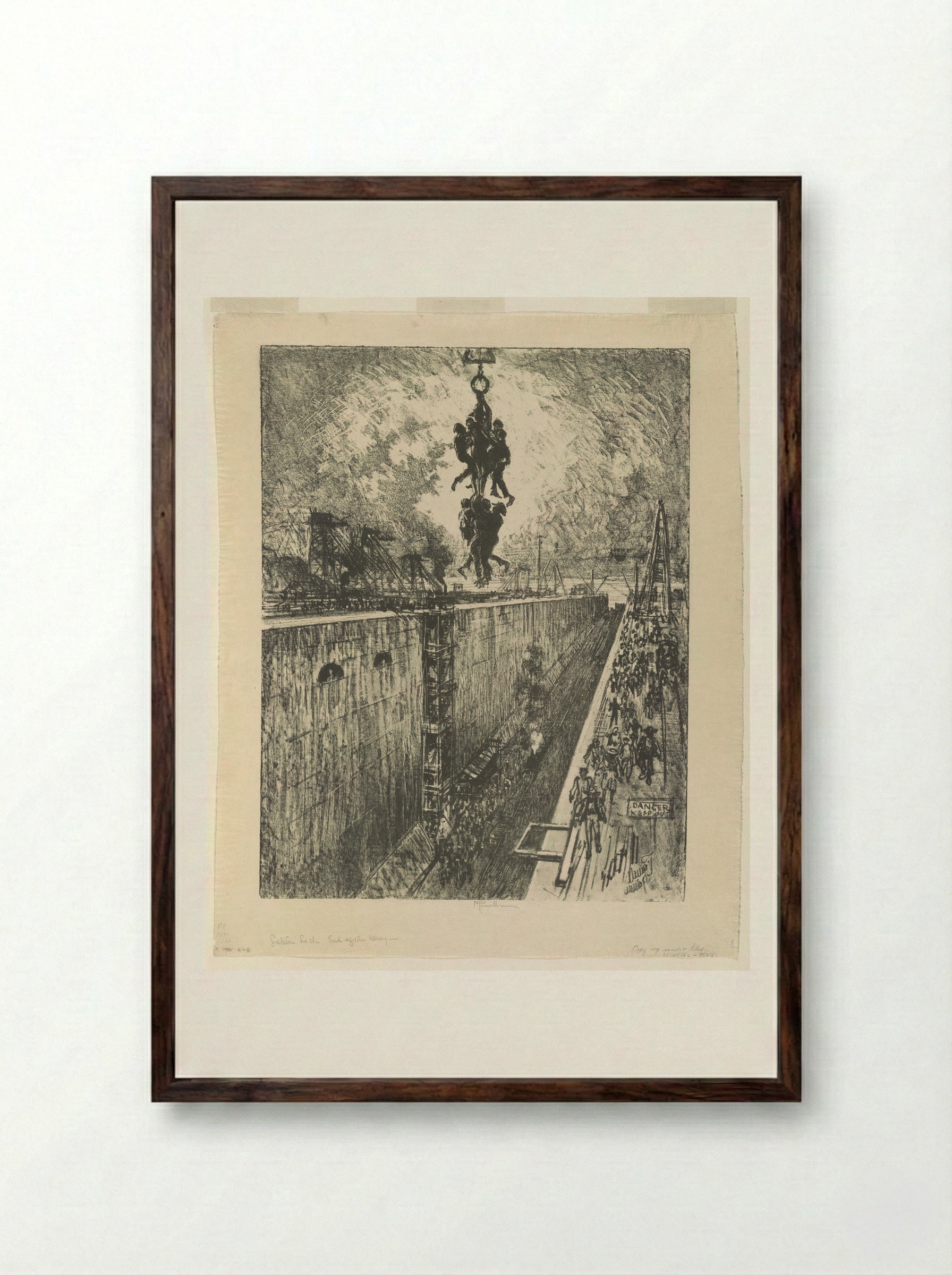 The End of the Day, Gatun Lock - Joseph Pennell - Framed Print Dark Wood