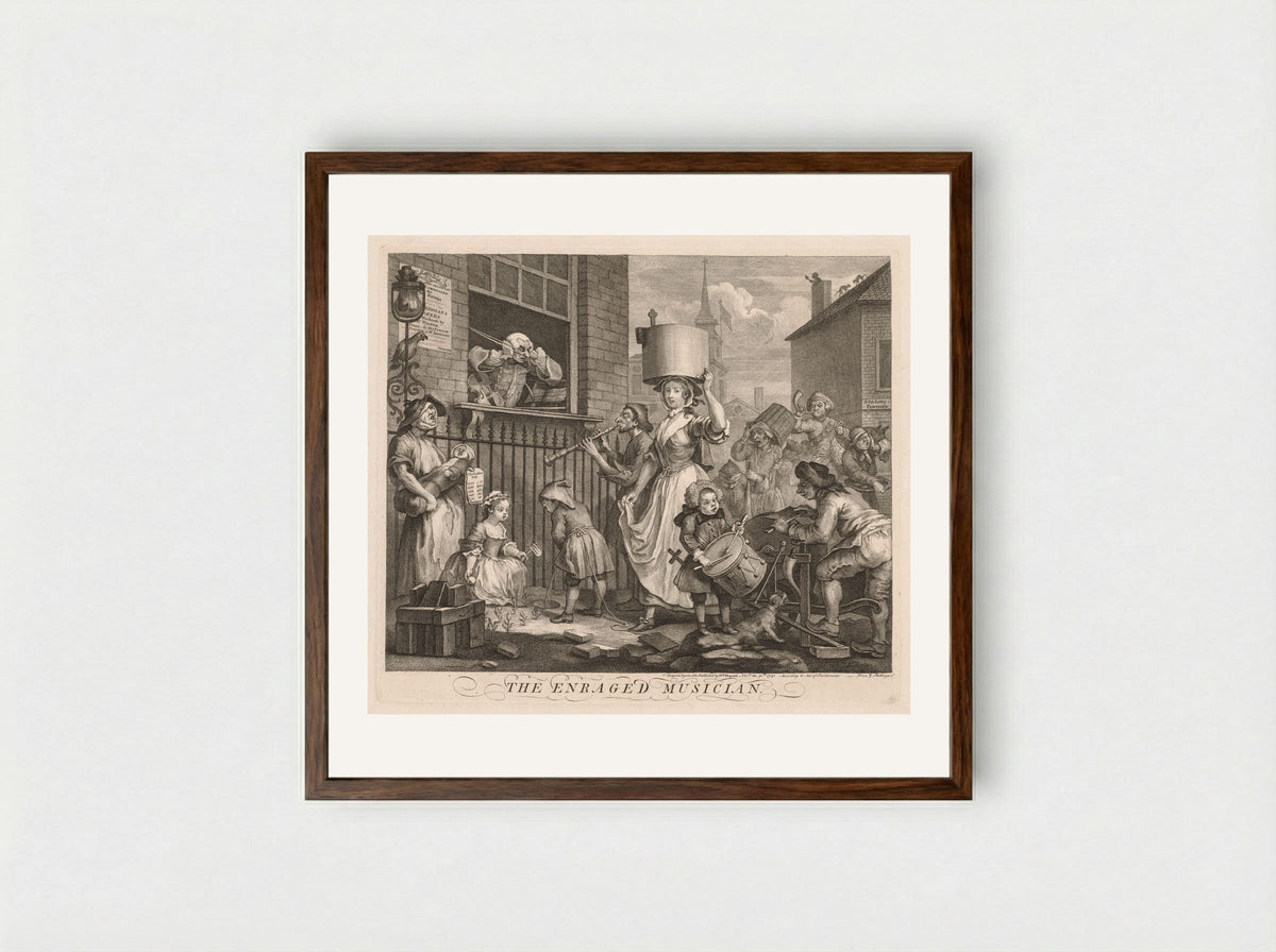 The Enraged Musician - William Hogarth - Framed Print Dark Wood