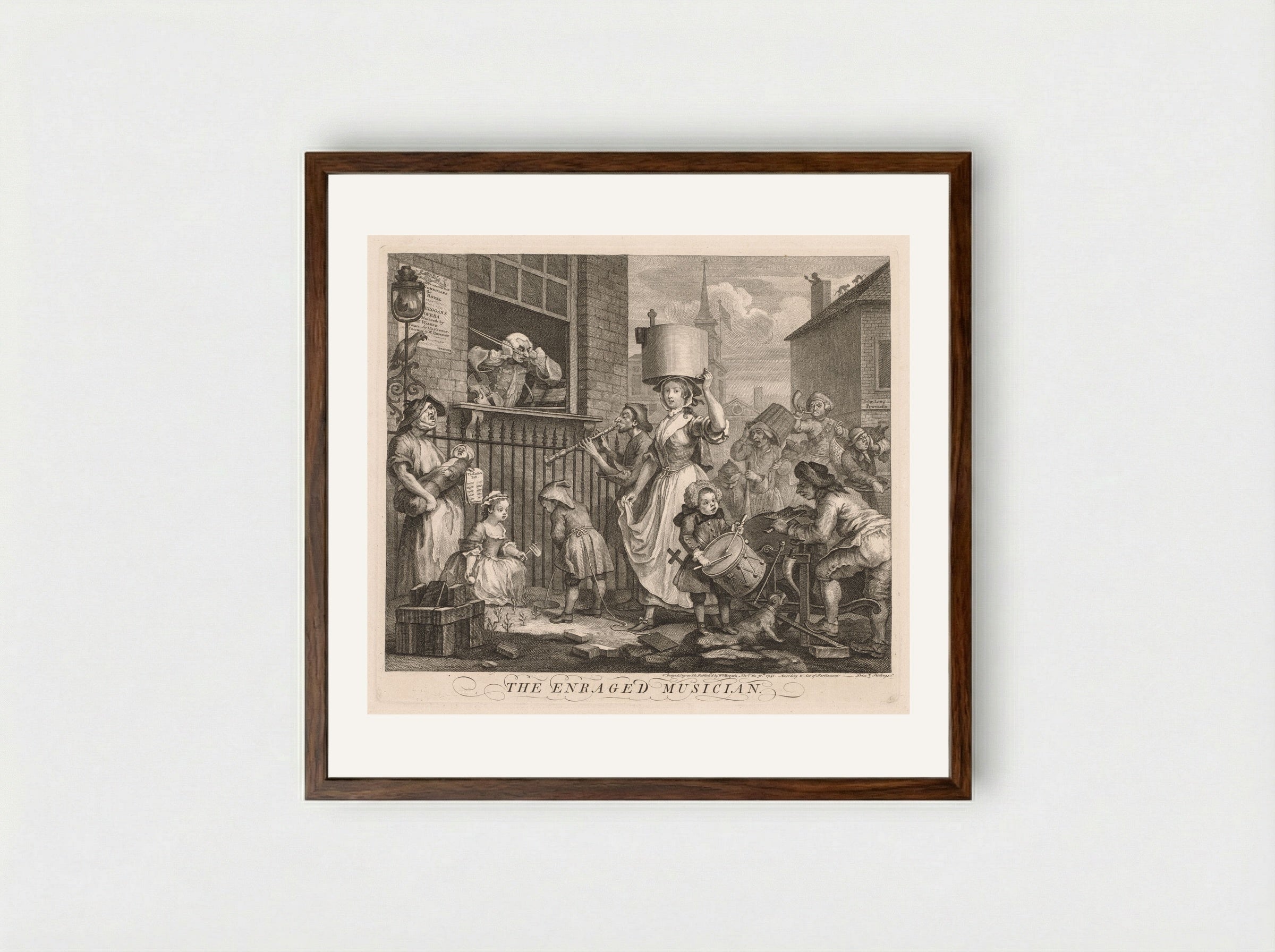 The Enraged Musician - William Hogarth - Framed Print Dark Wood