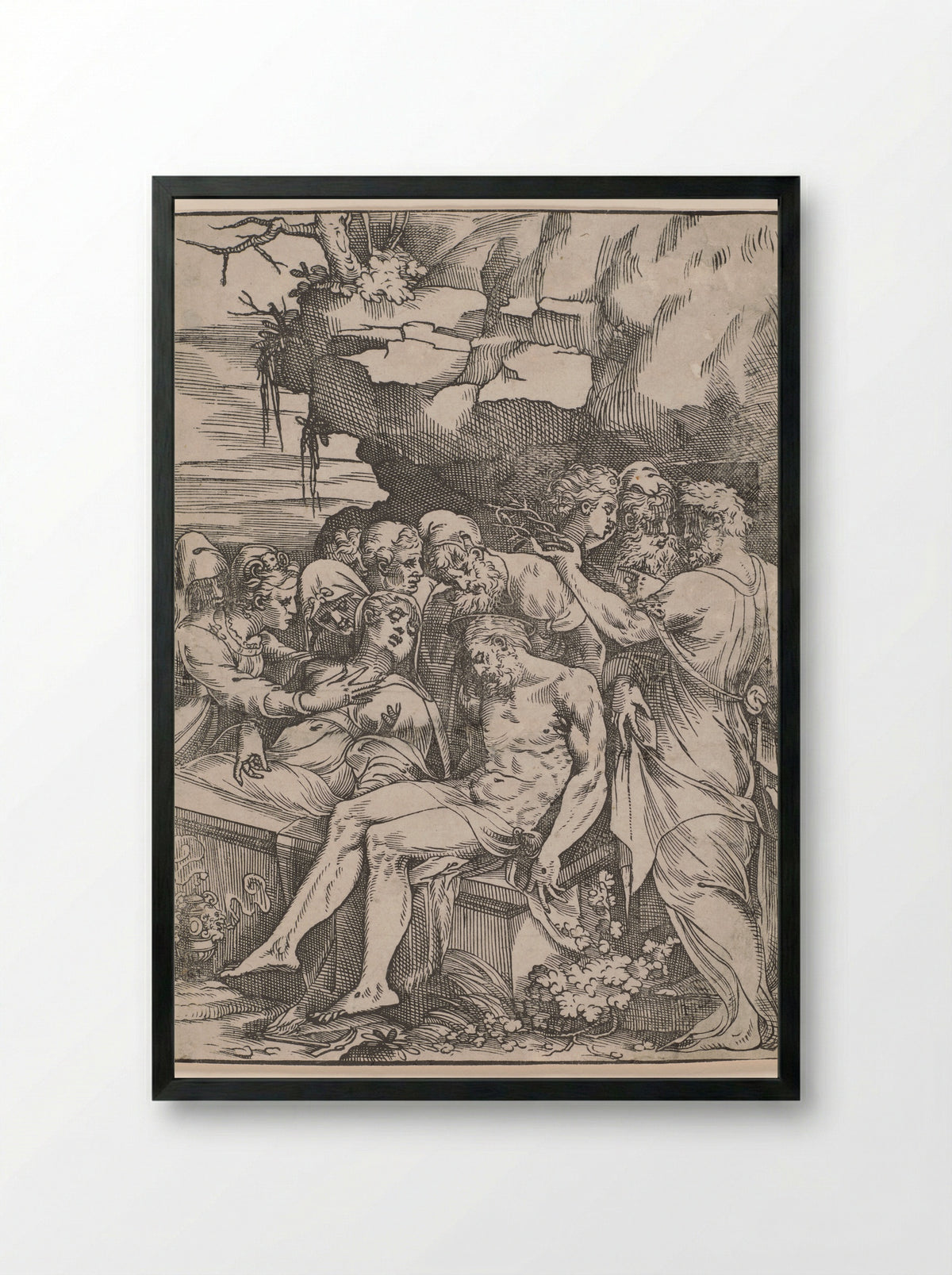 The Entombment of Christ - Andrea Schiavone - Framed Print Black