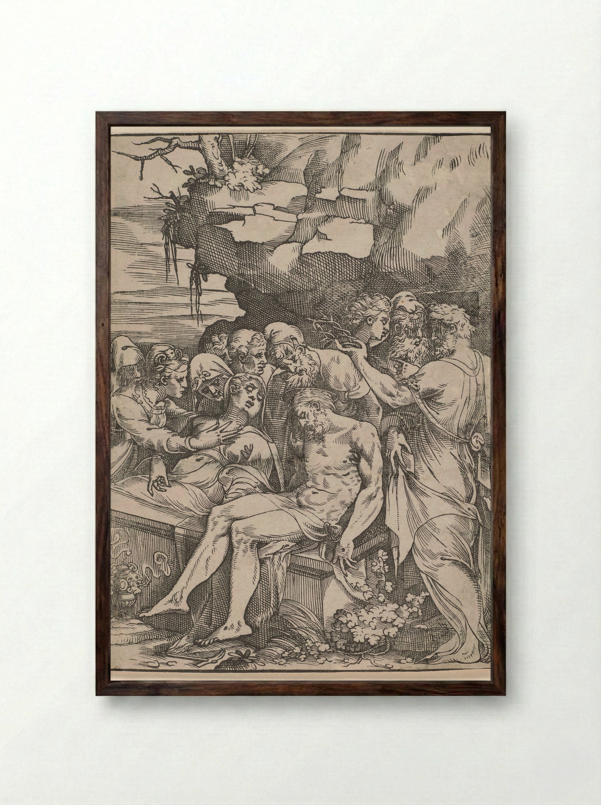 The Entombment of Christ - Andrea Schiavone - Framed Print Dark Wood