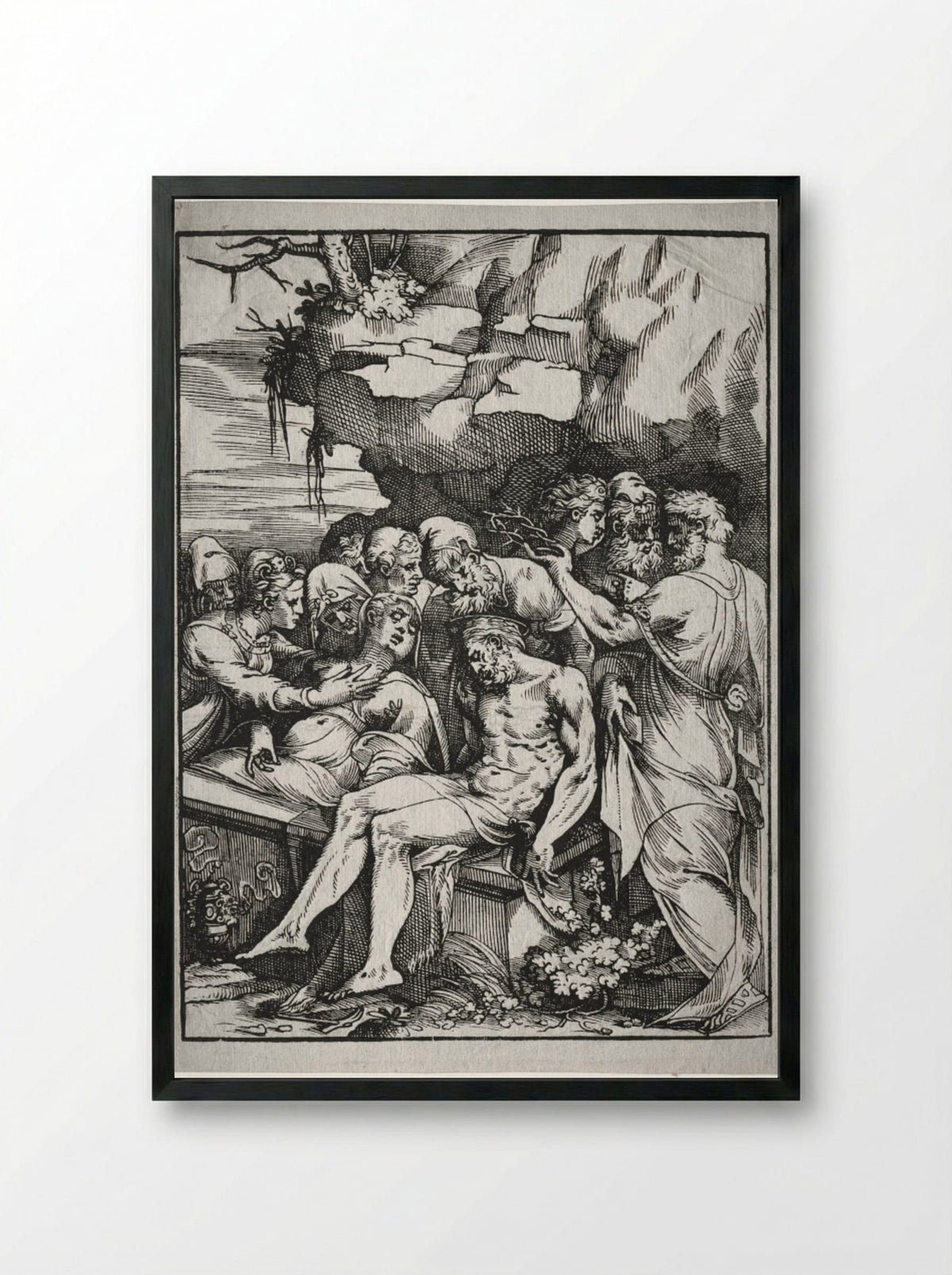 The Entombment - Andrea Schiavone - Framed Print Black