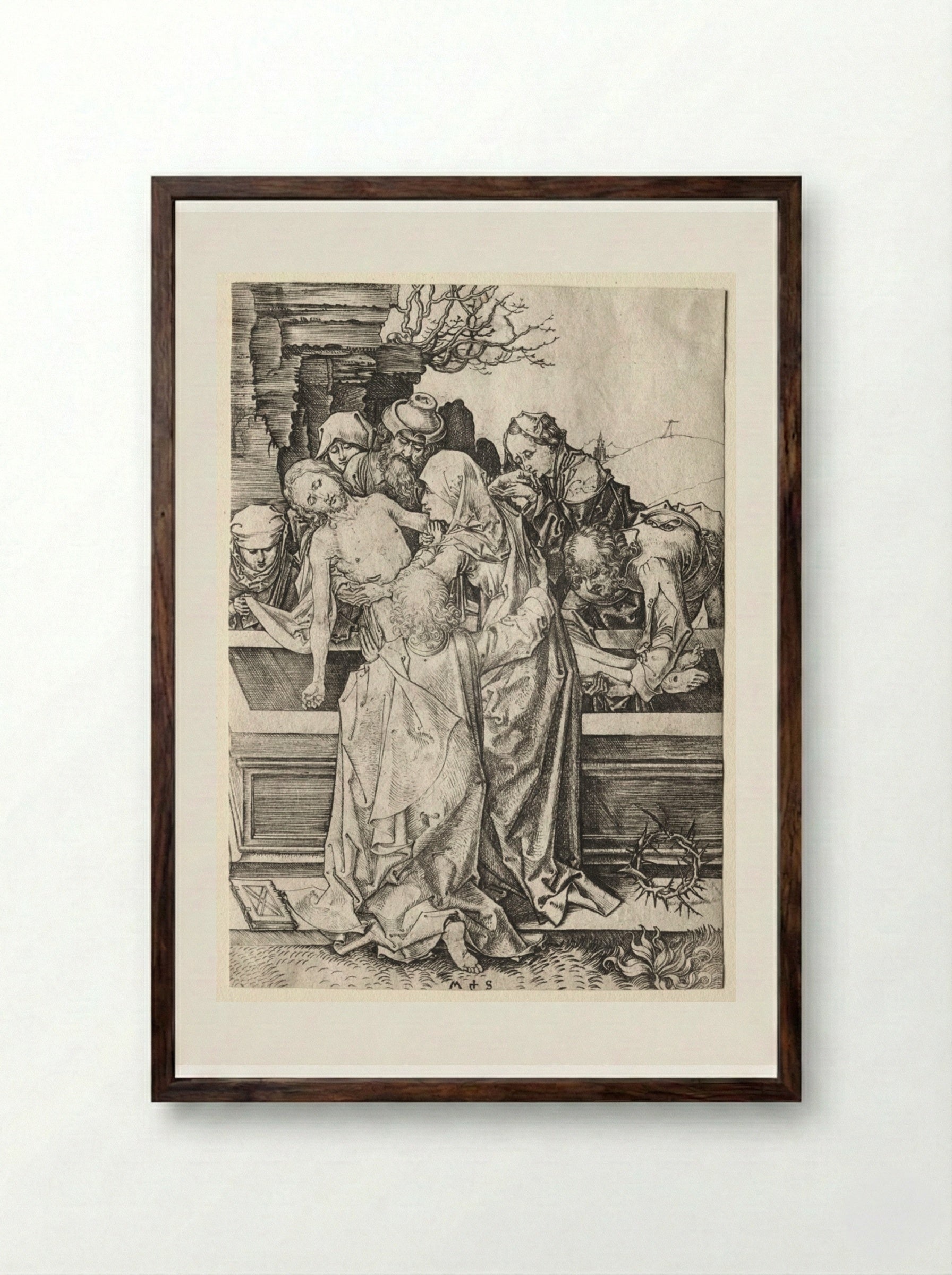 The Entombment - Martin Schongauer - Framed Print Dark Wood