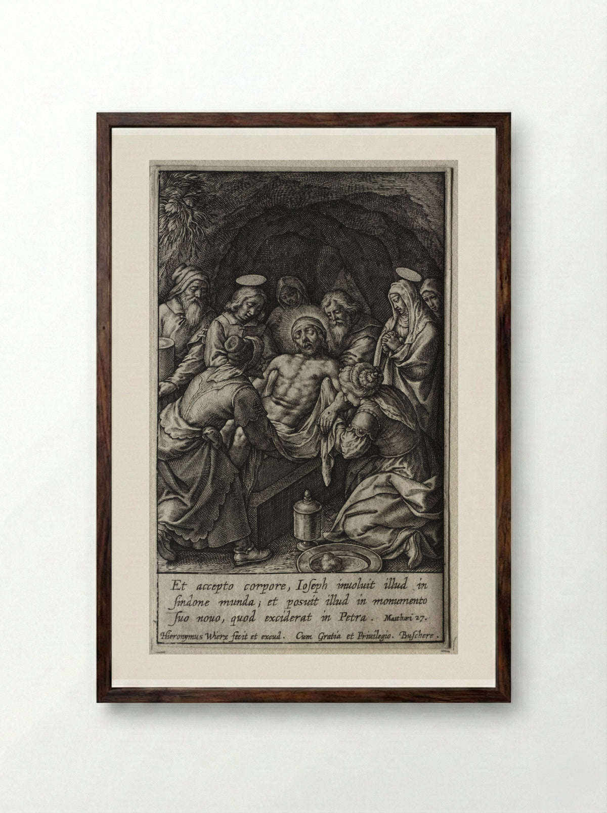The Entombment - Hieronymus Wierix - Framed Print Dark Wood