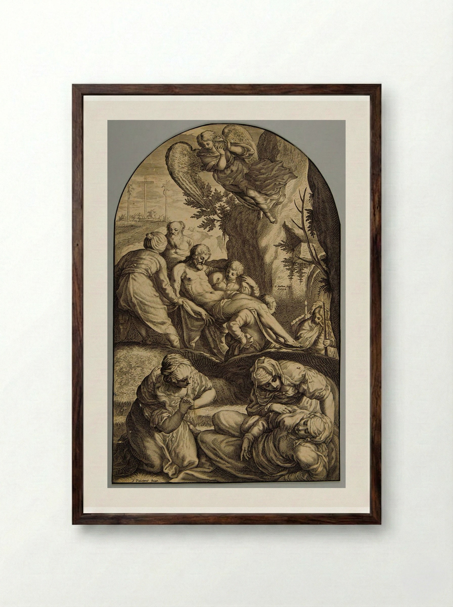 The Entombment - Jacob Matham - Framed Print Dark Wood